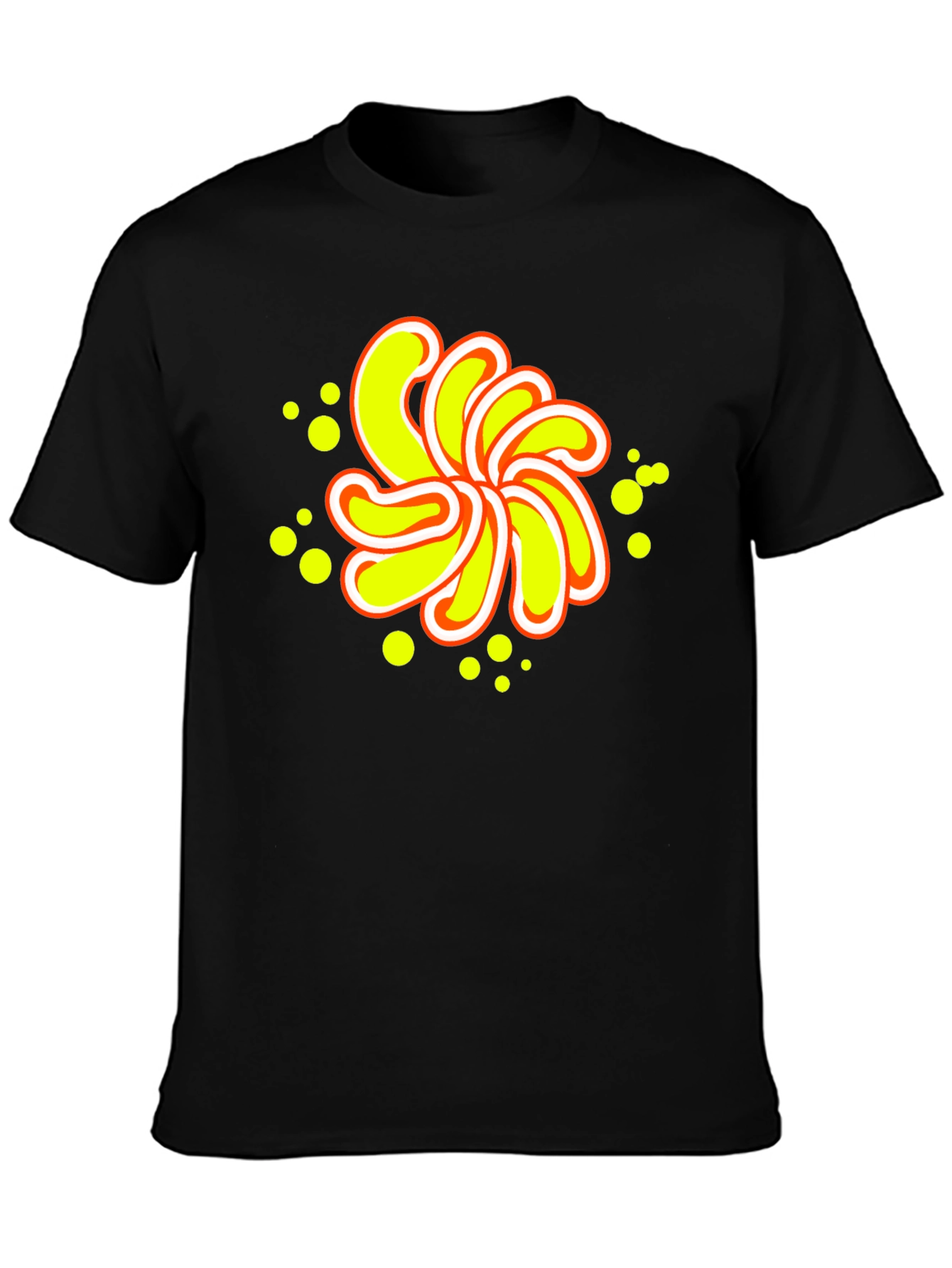 Abstract Yellow Flower Graphic Black T-Shirt