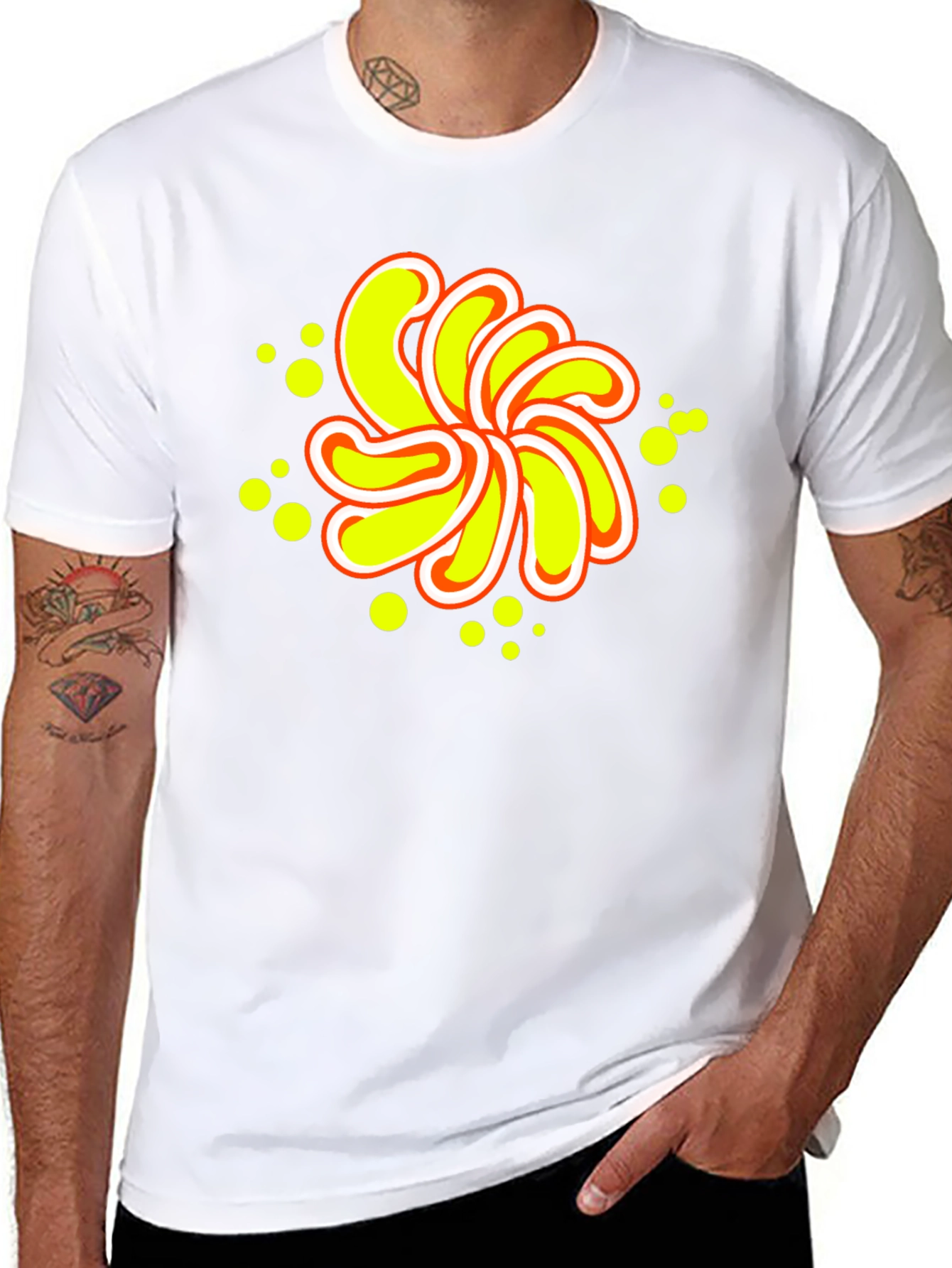 Abstract Yellow Flower Graphic Black T-Shirt
