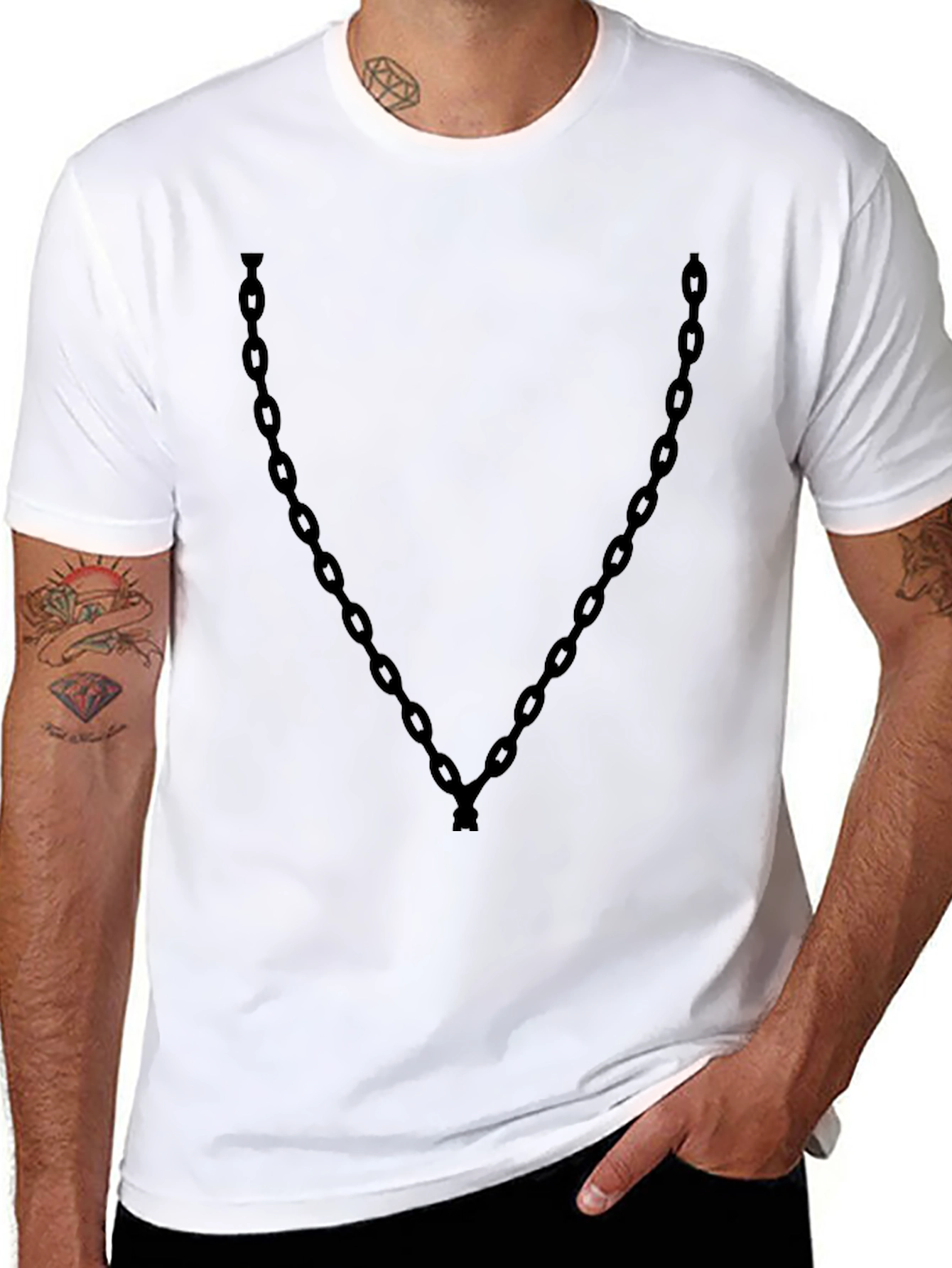 Mens Black Chain Graphic Tee - Casual Style