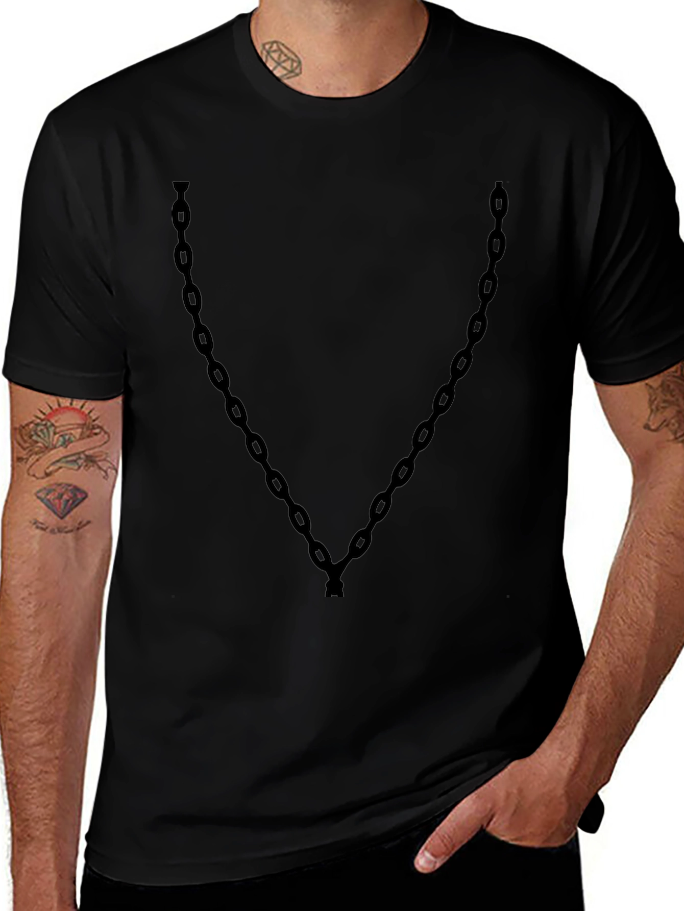Mens Black Chain Graphic Tee - Casual Style