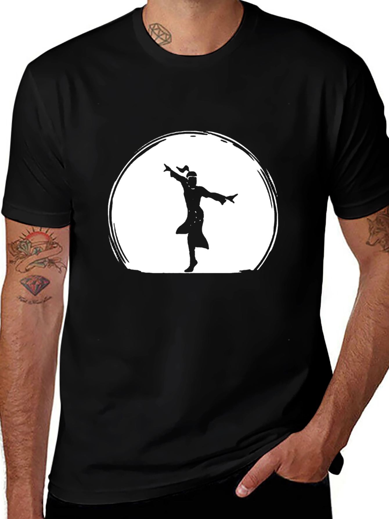 Black Graphic Tee - Dancing Silhouette Design