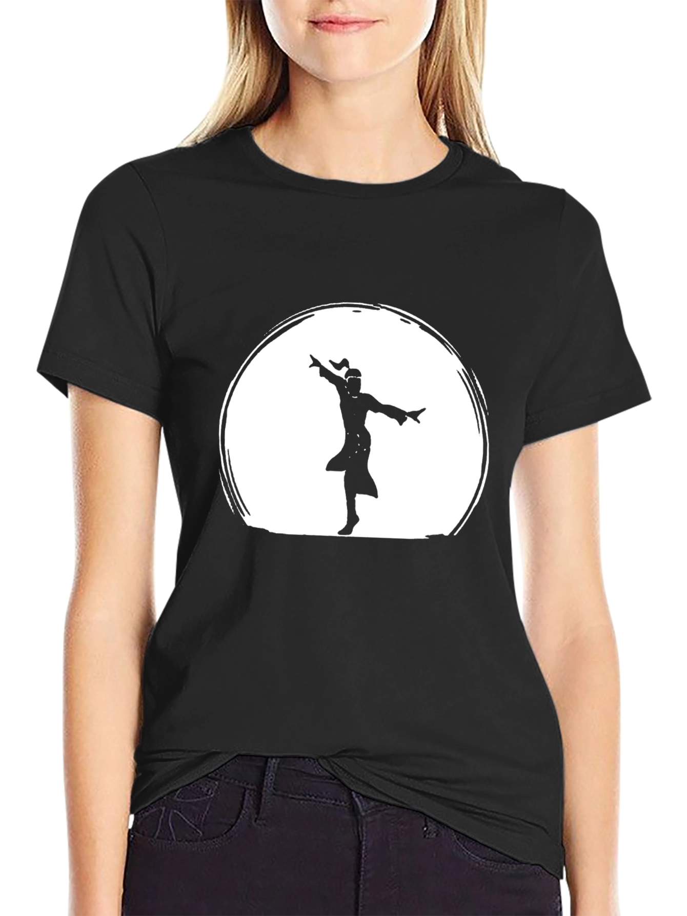 Black Graphic Tee - Dancing Silhouette Design
