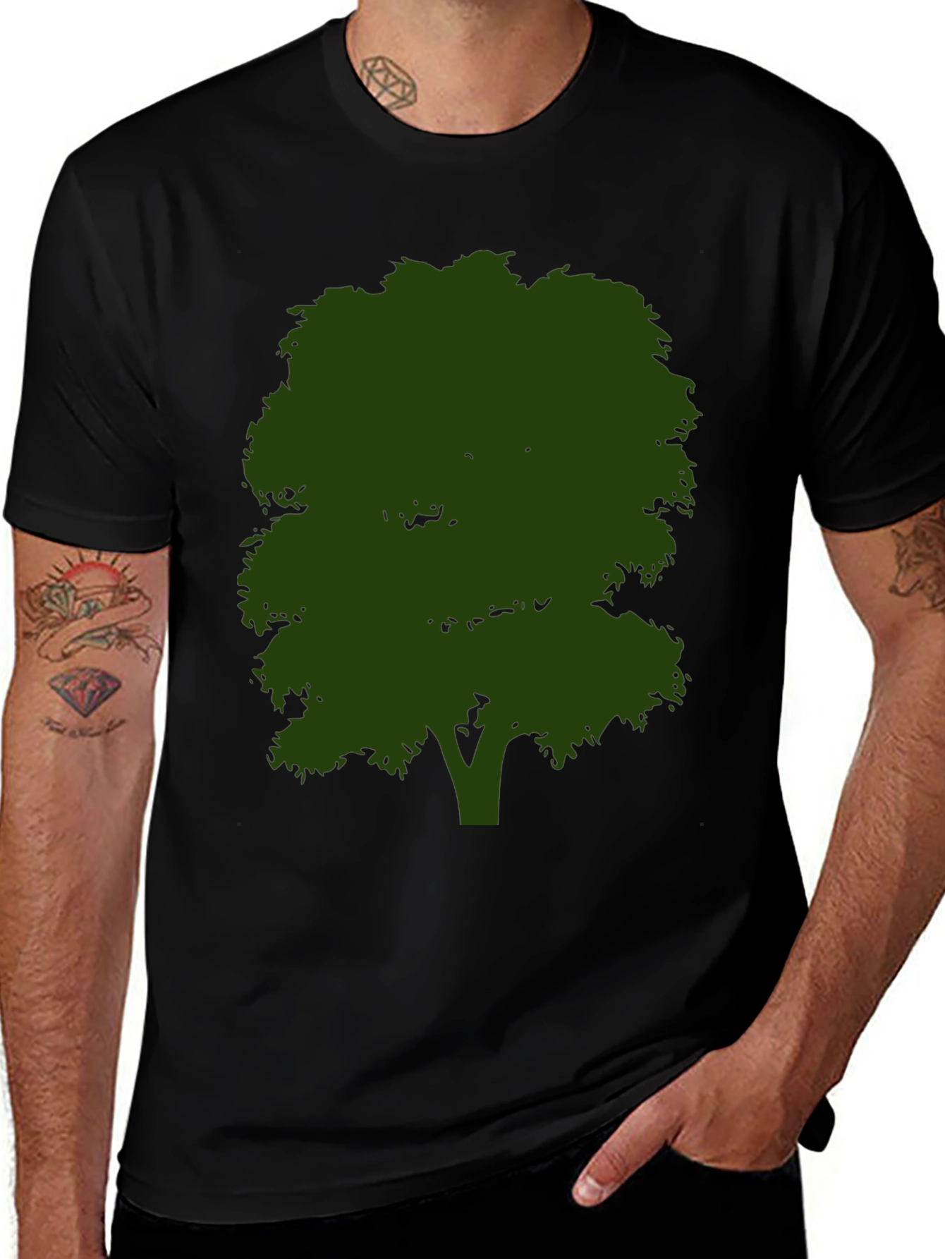 Nature Tree Graphic Tee - Black Cotton Shirt