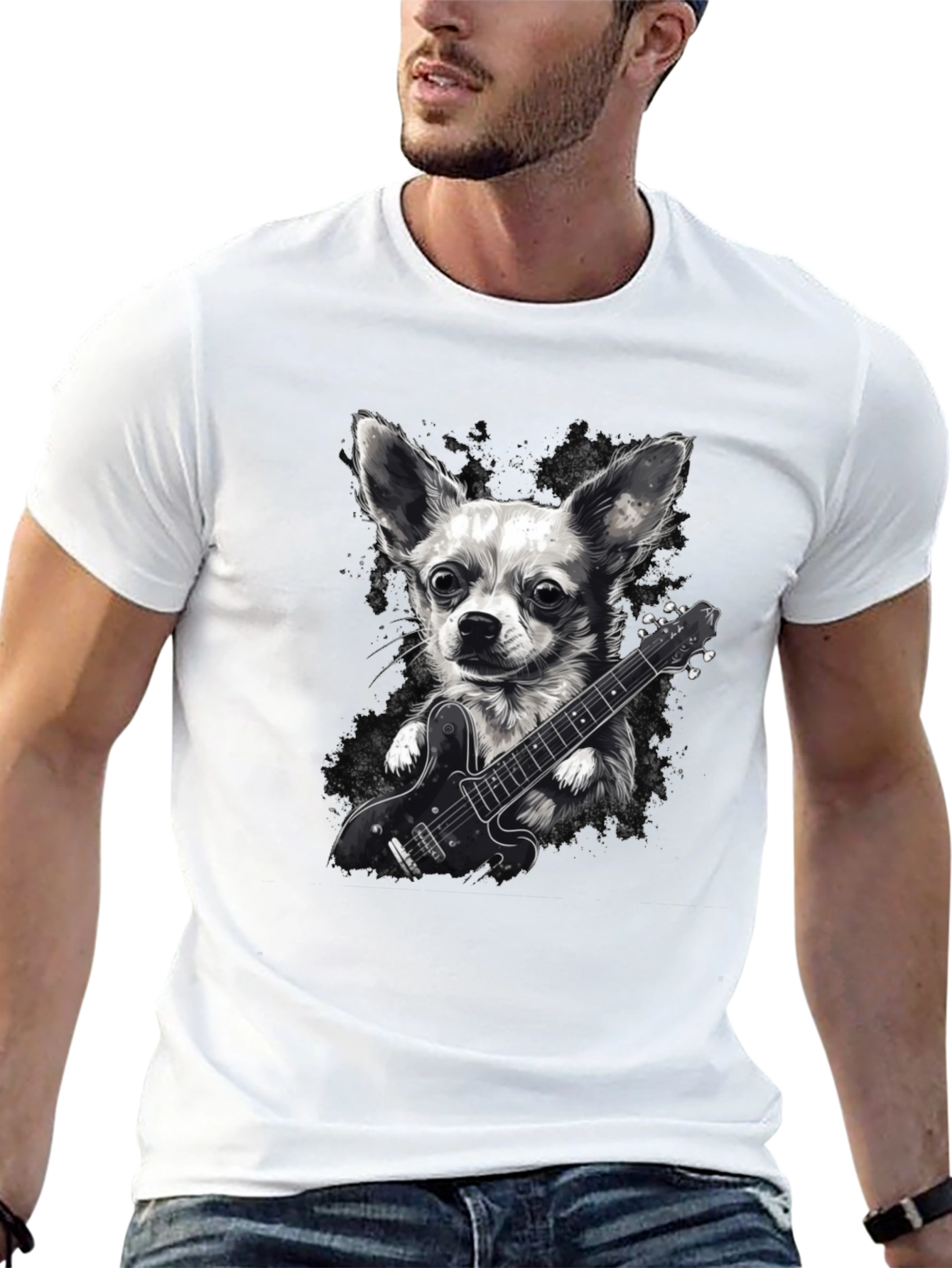 Dog Playing Guitar Graphic Tee