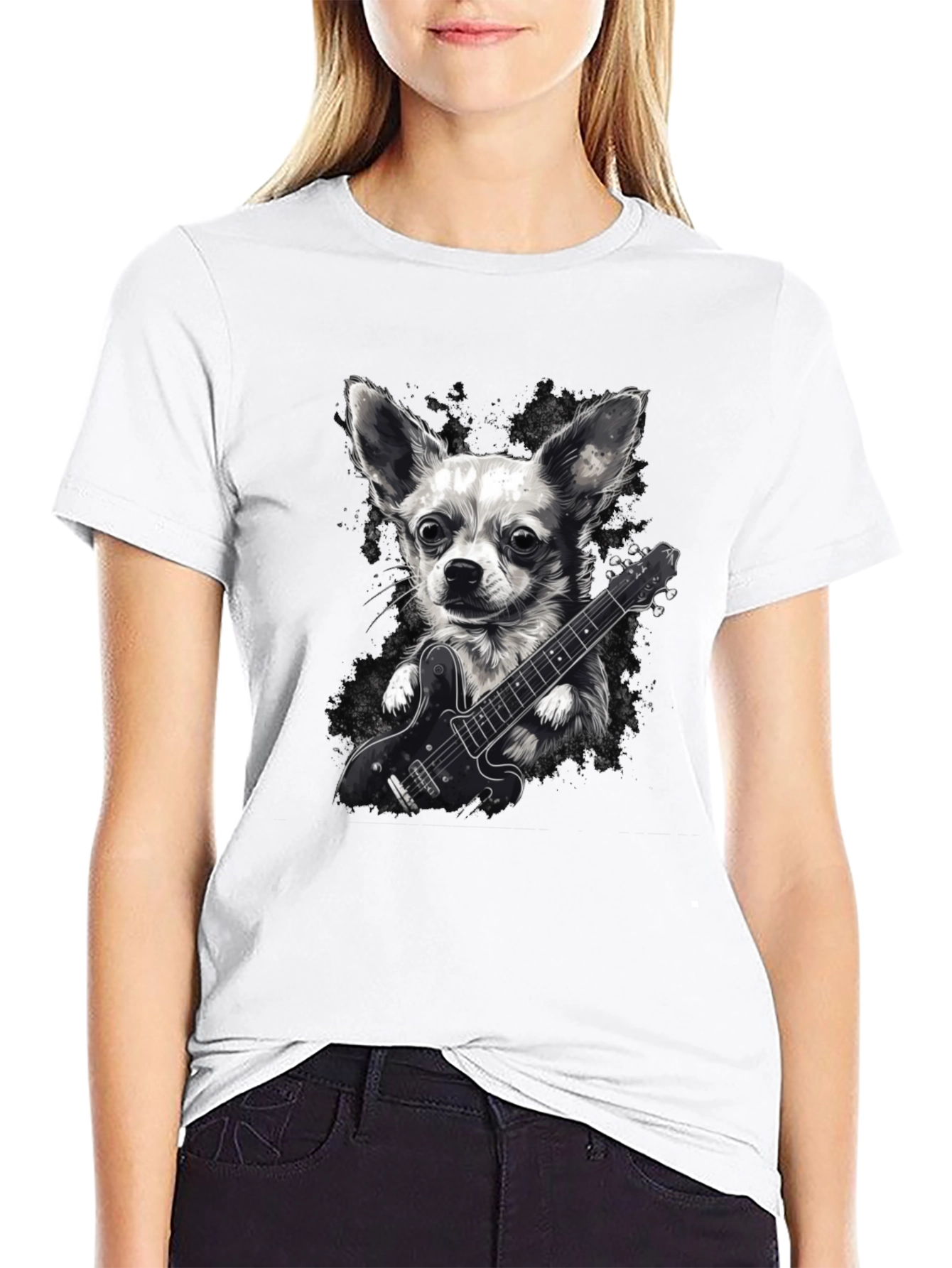 Dog Playing Guitar Graphic Tee