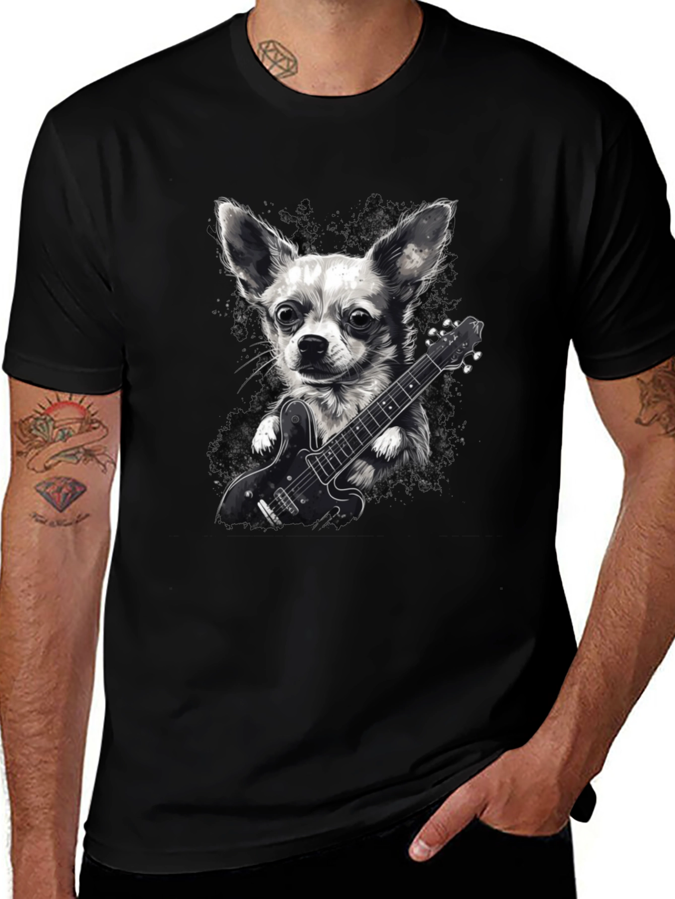 Dog Playing Guitar Graphic Tee