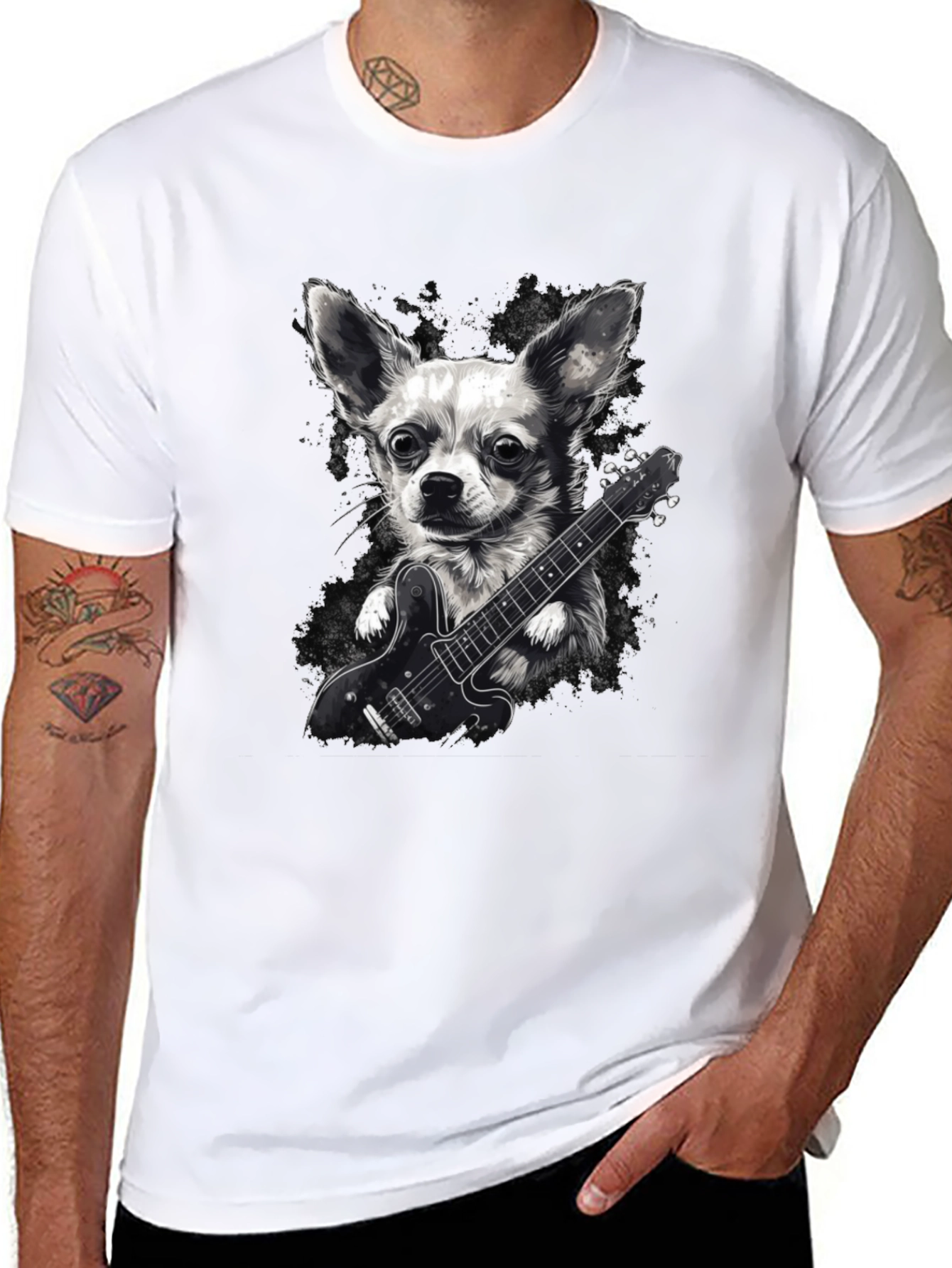 Dog Playing Guitar Graphic Tee