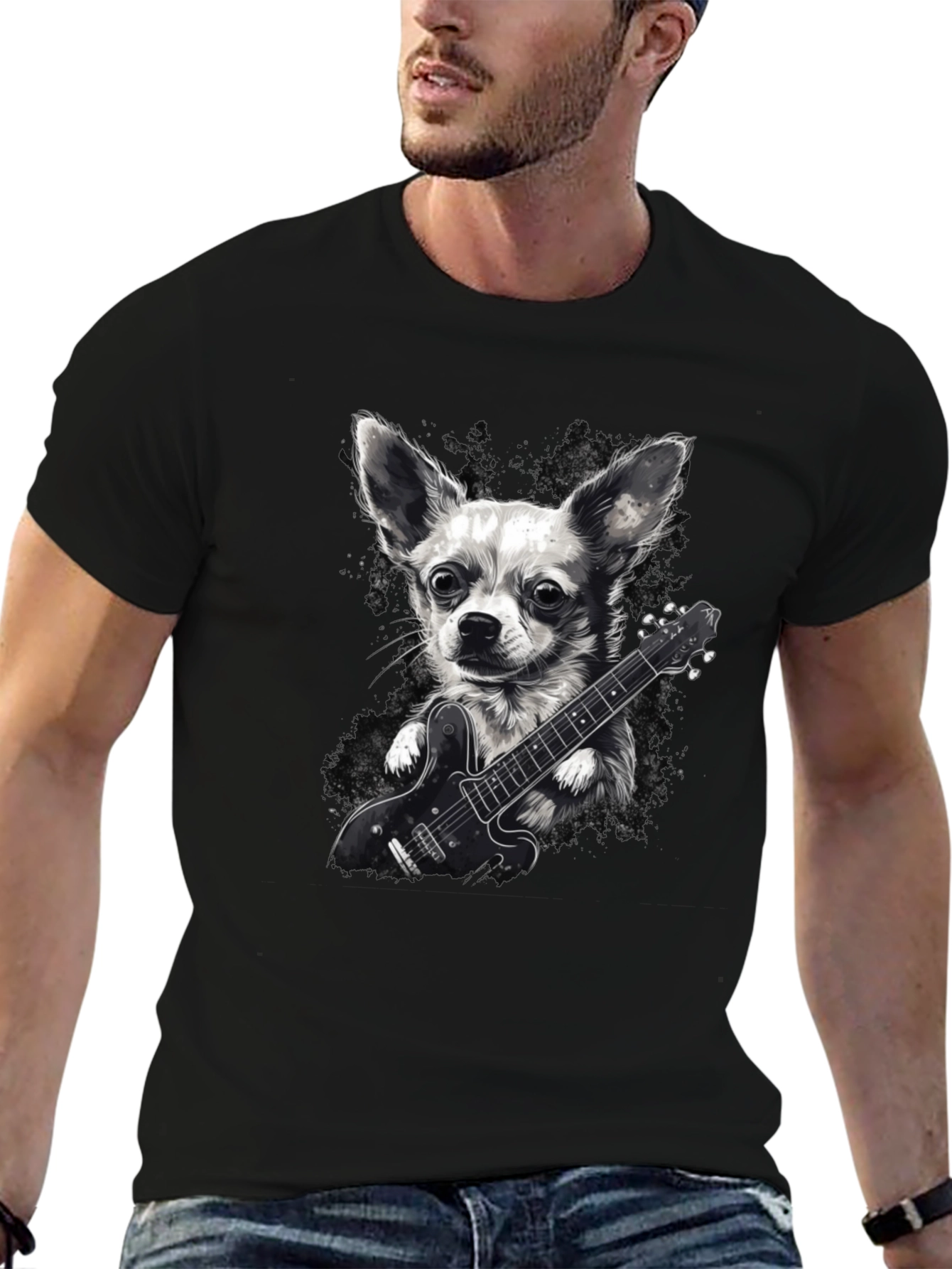 Dog Playing Guitar Graphic Tee