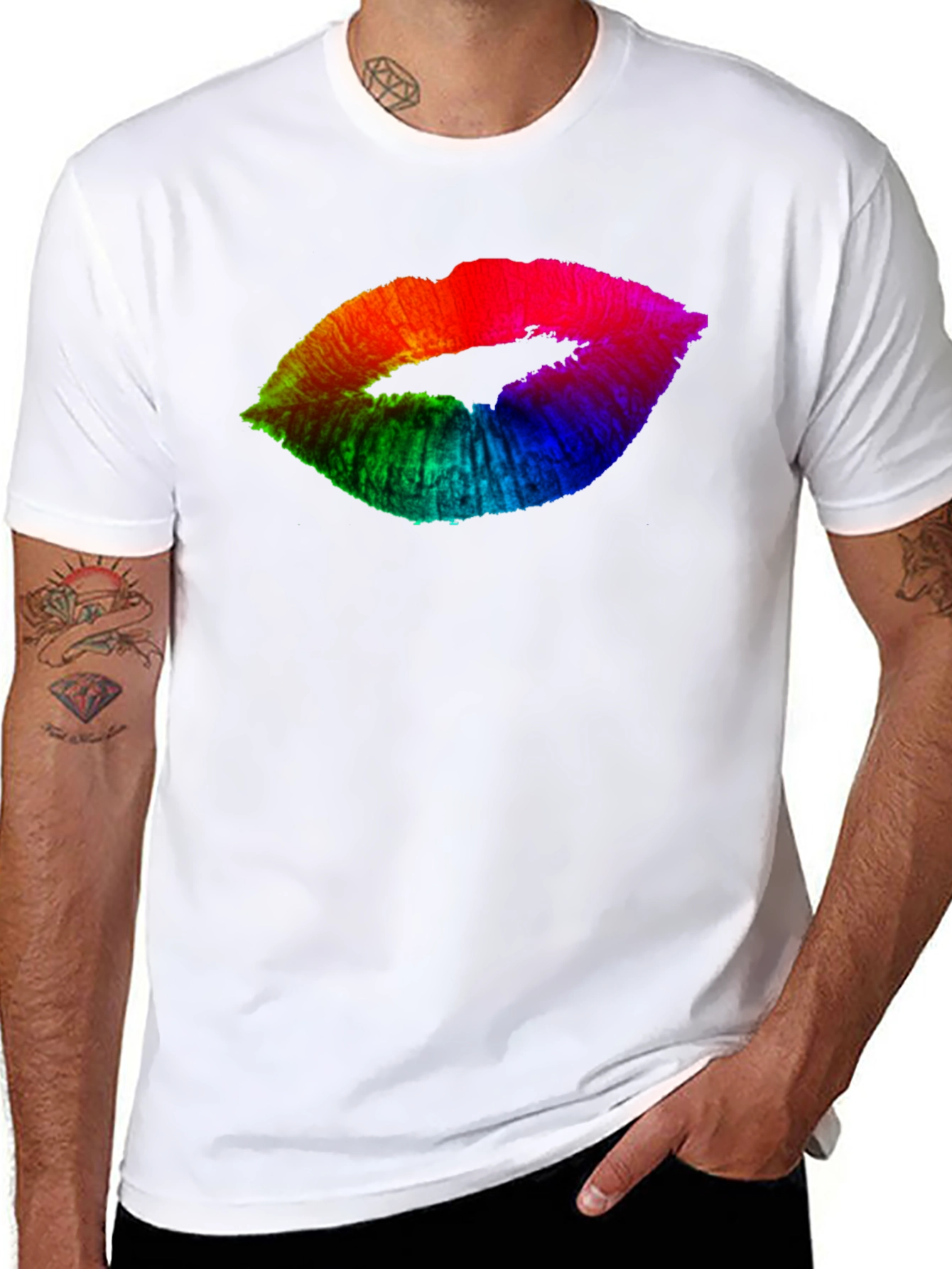 Rainbow Lips Graphic Black Tee