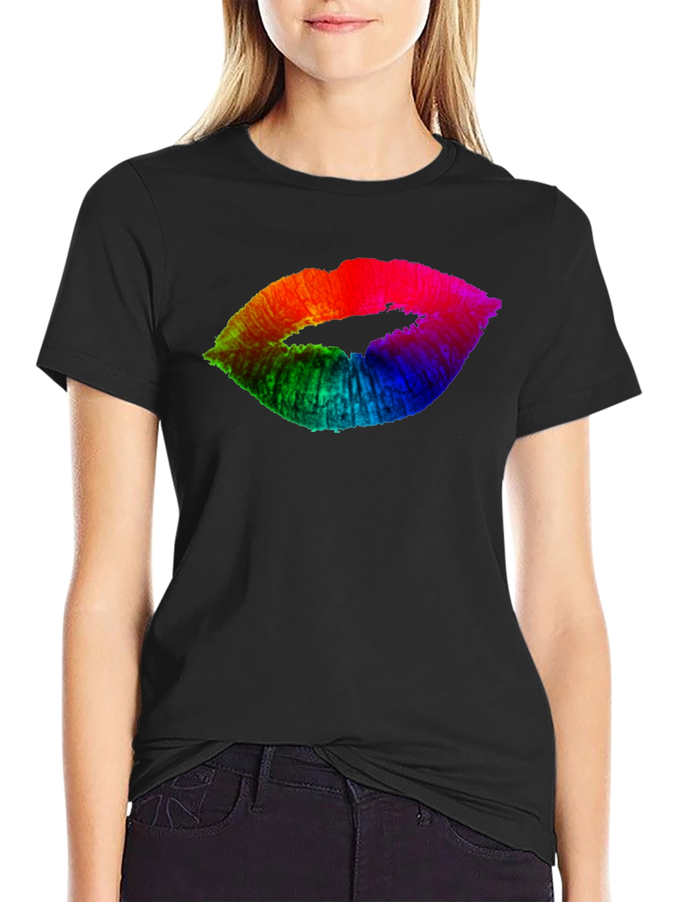 Rainbow Lips Graphic Black Tee