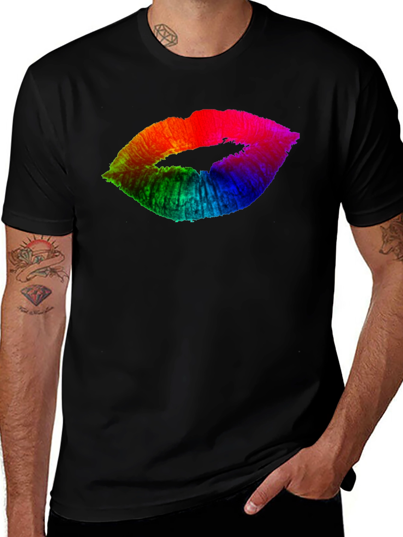 Rainbow Lips Graphic Black Tee
