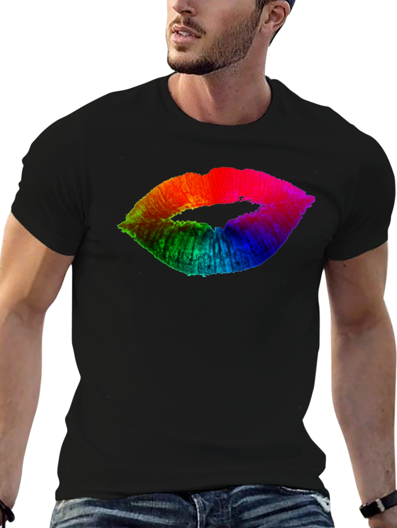 Rainbow Lips Graphic Black Tee