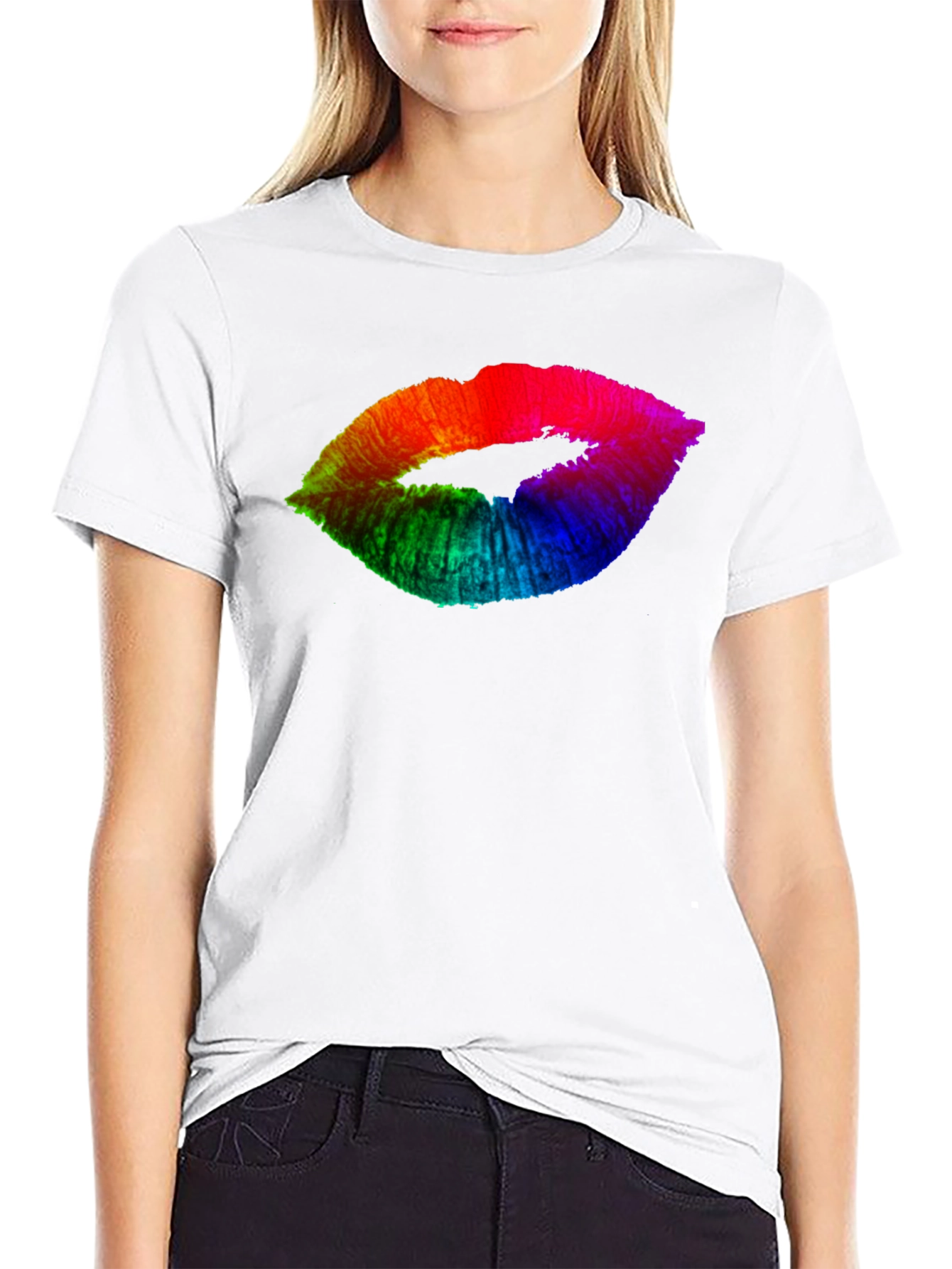 Rainbow Lips Graphic Black Tee