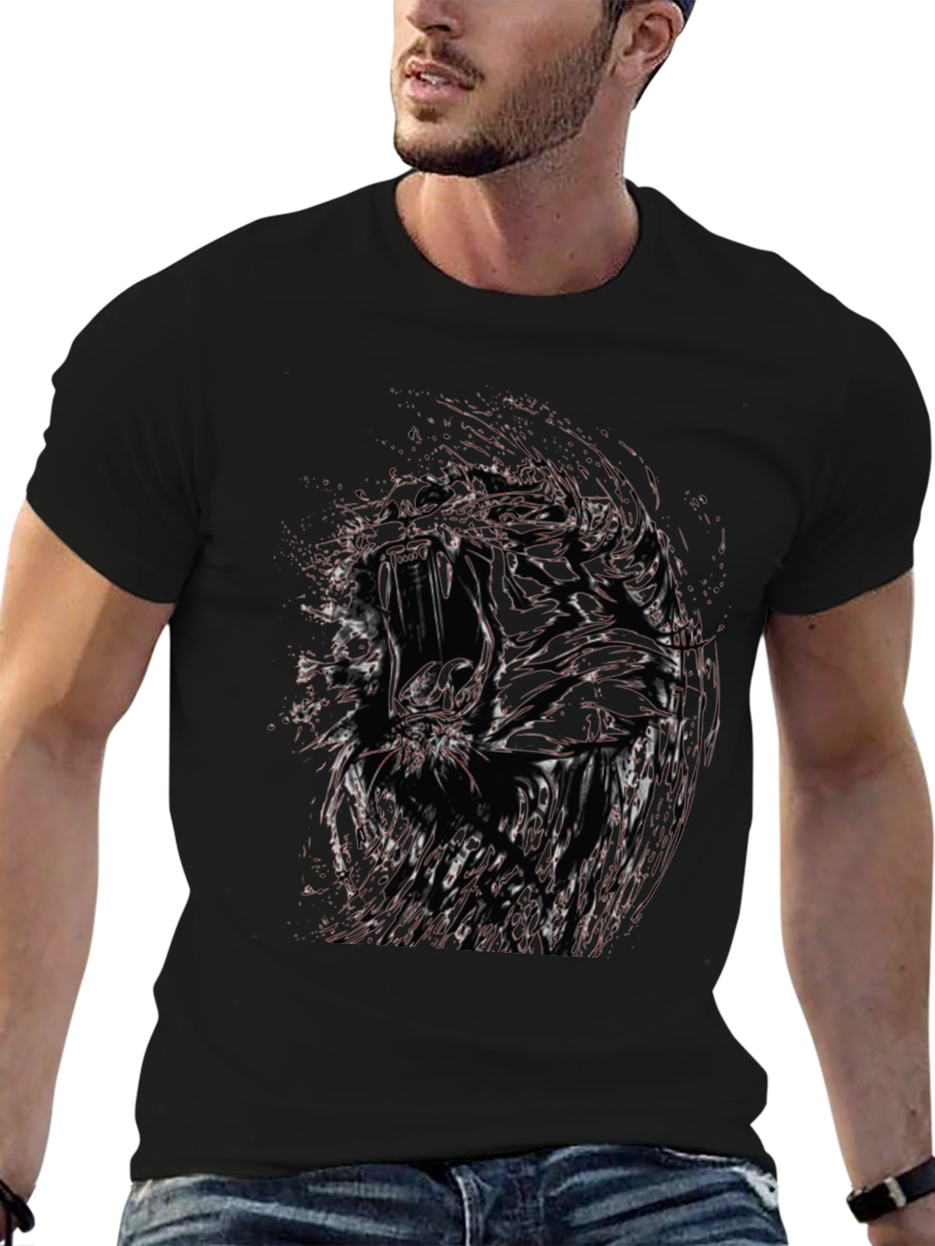 Abstract Graphic Print Black Crew Neck T-Shirt