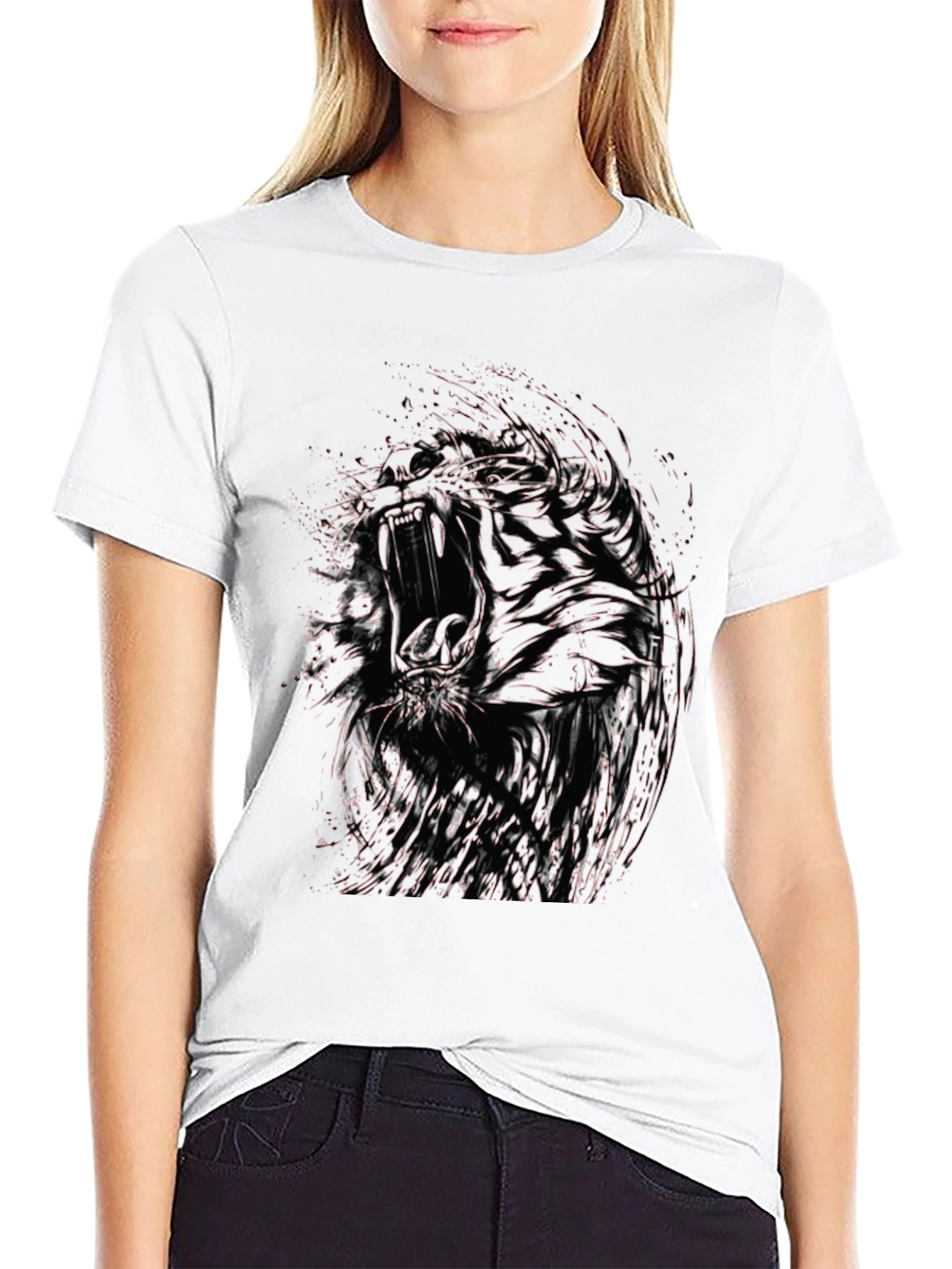 Abstract Graphic Print Black Crew Neck T-Shirt