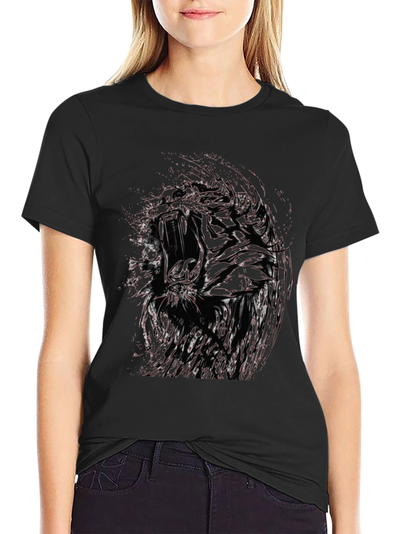 Abstract Graphic Print Black Crew Neck T-Shirt
