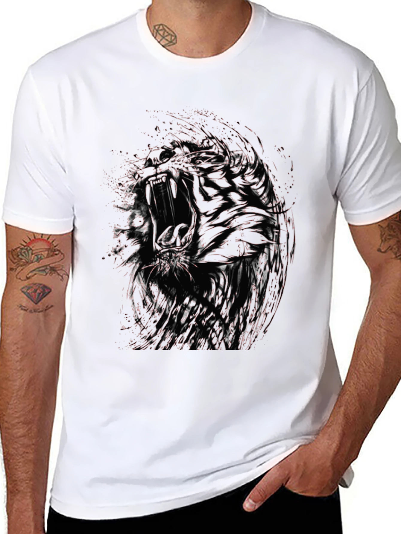 Abstract Graphic Print Black Crew Neck T-Shirt