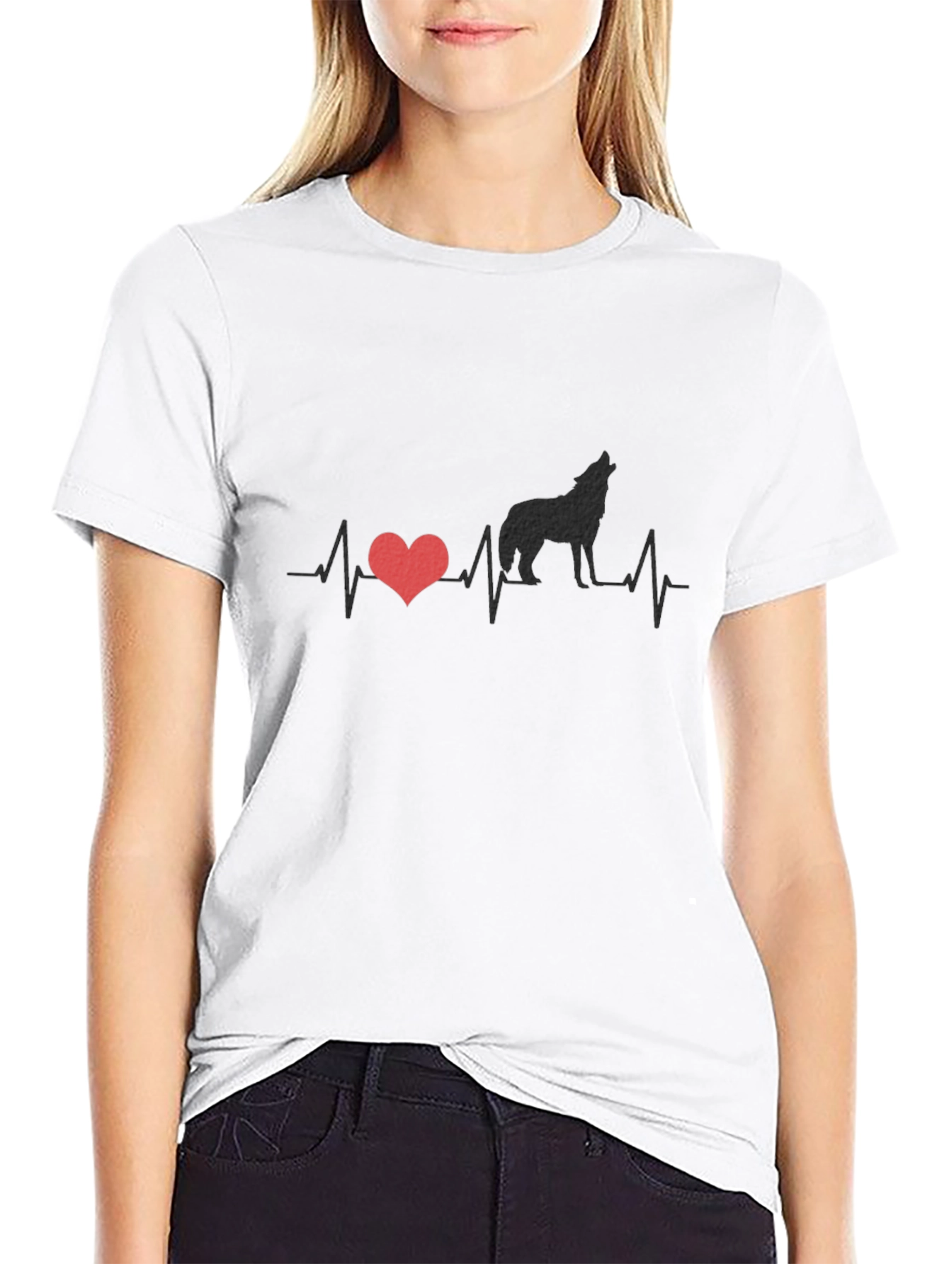 Wolf Heartbeat Graphic T-Shirt - Black