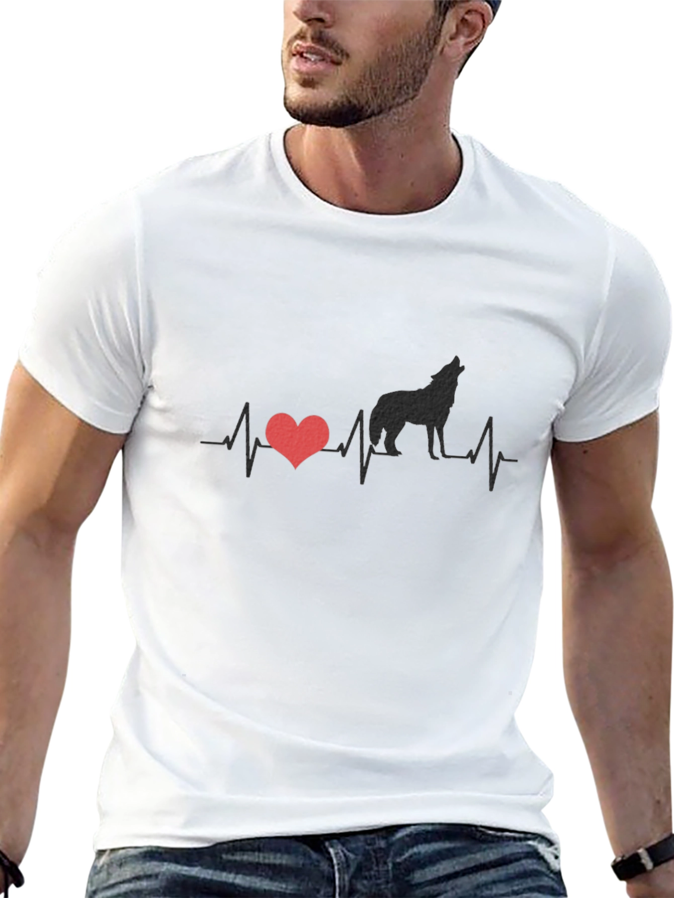 Wolf Heartbeat Graphic T-Shirt - Black