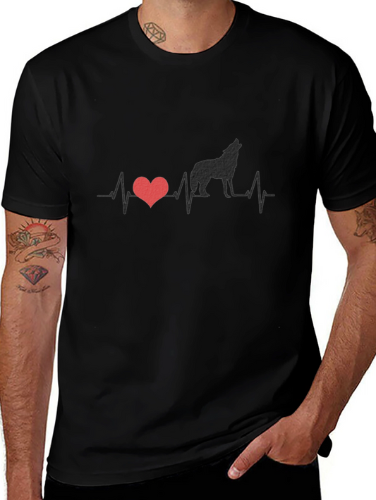Wolf Heartbeat Graphic T-Shirt - Black