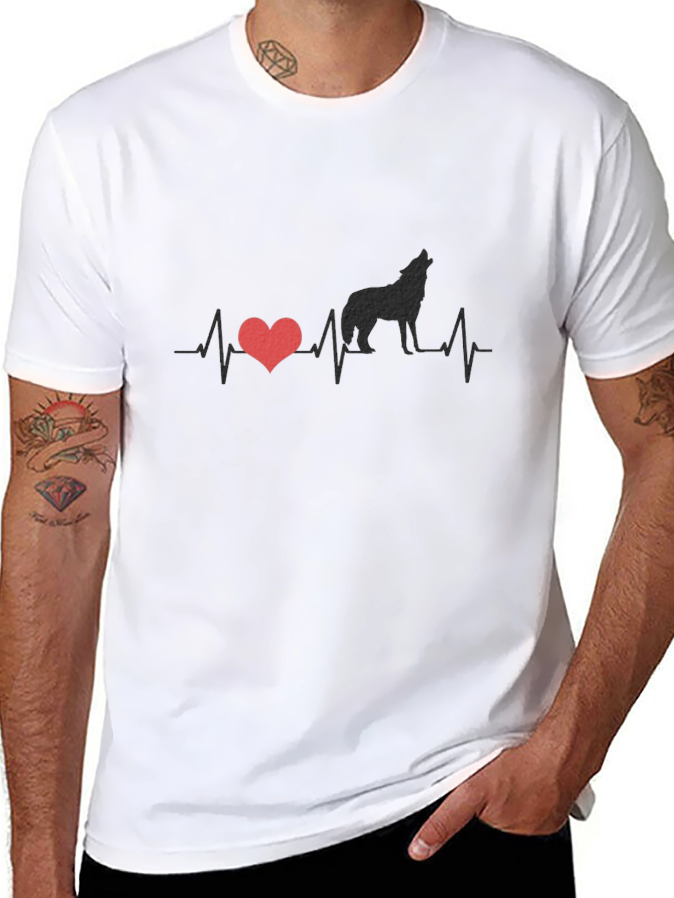 Wolf Heartbeat Graphic T-Shirt - Black