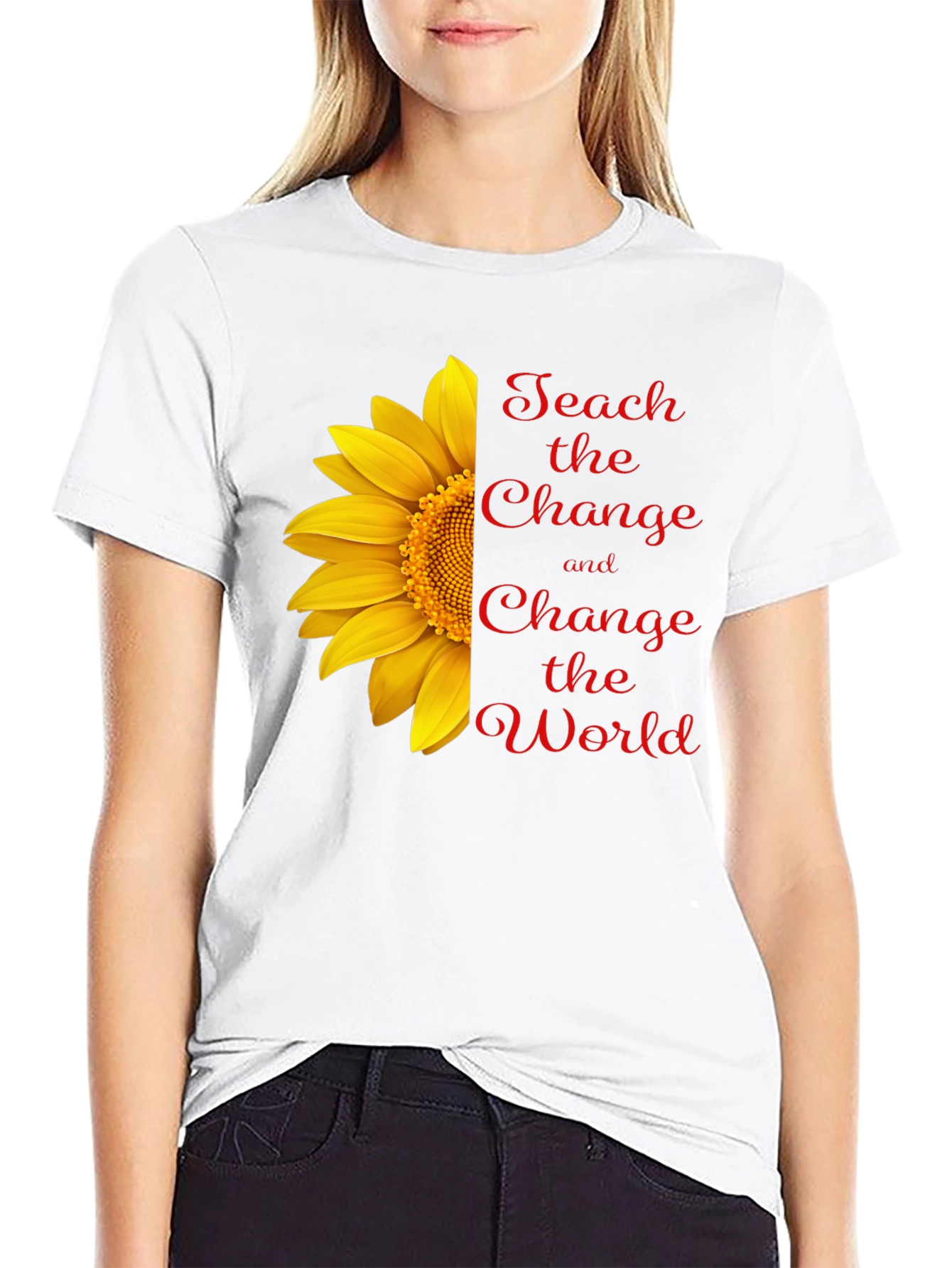 Teach Change T-Shirt - Sunflower Graphic Tee