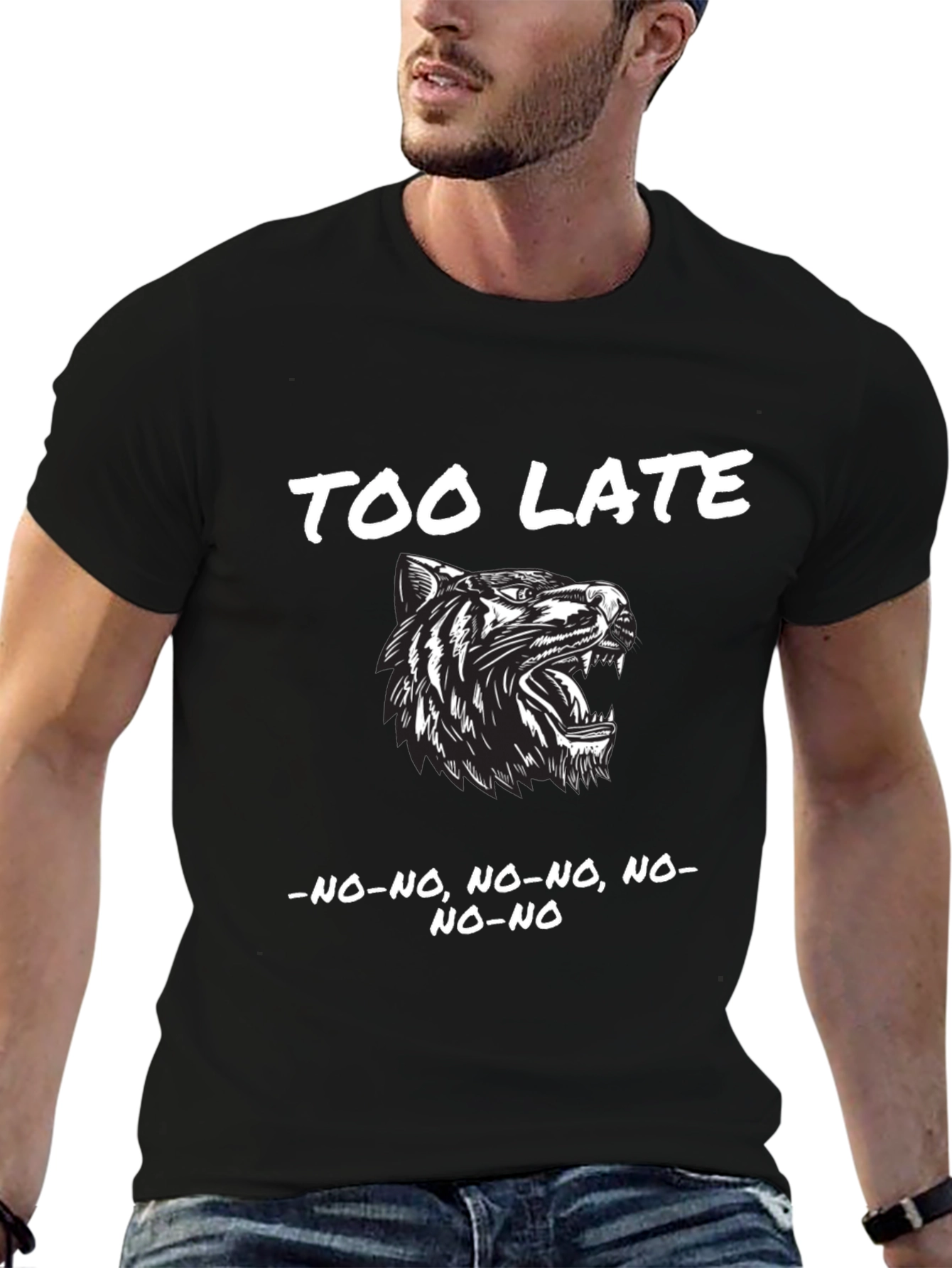Too Late Tiger Graphic Black T-Shirt