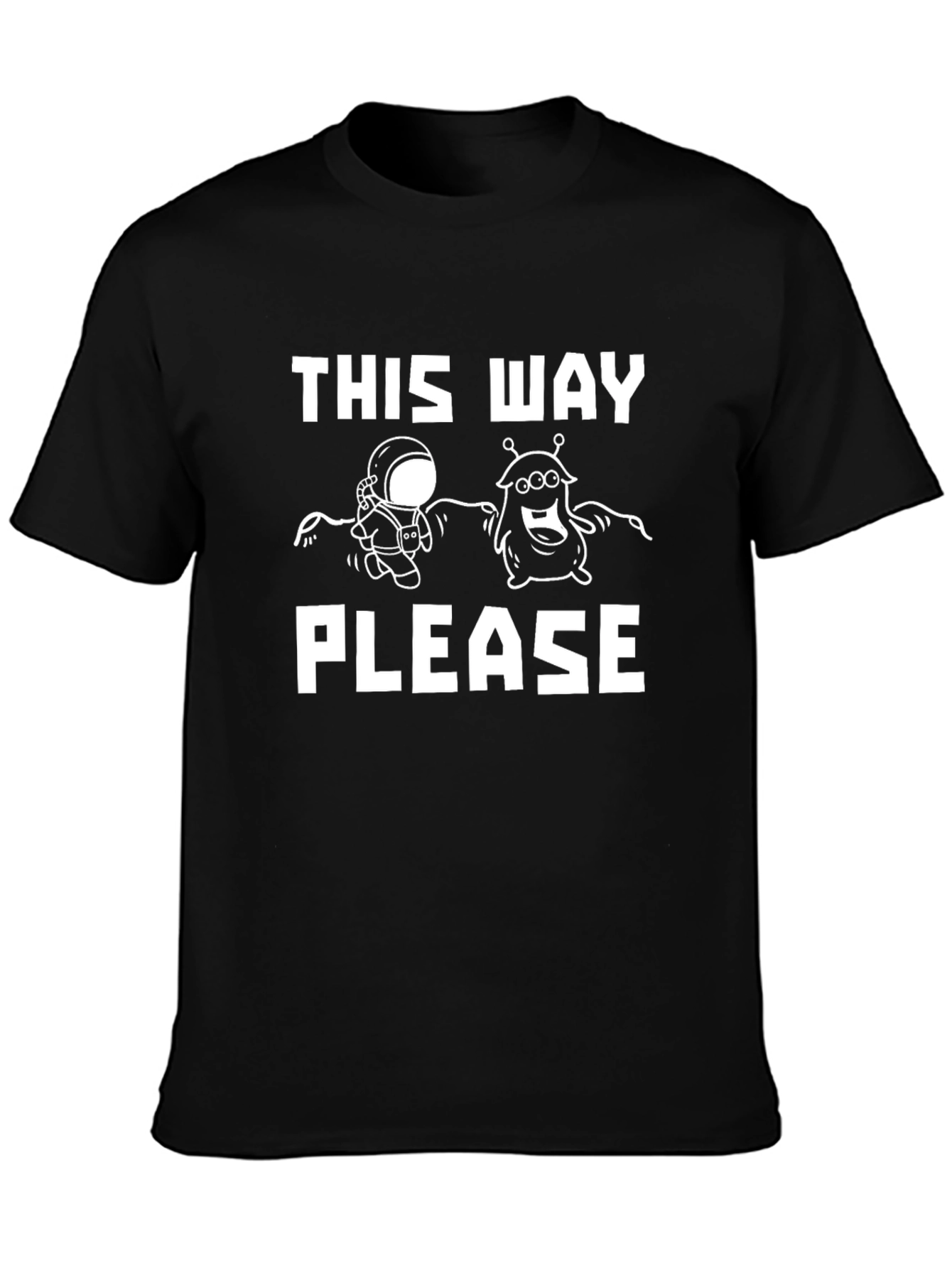 This Way Please T-Shirt: Astronaut & Alien Graphic Tee