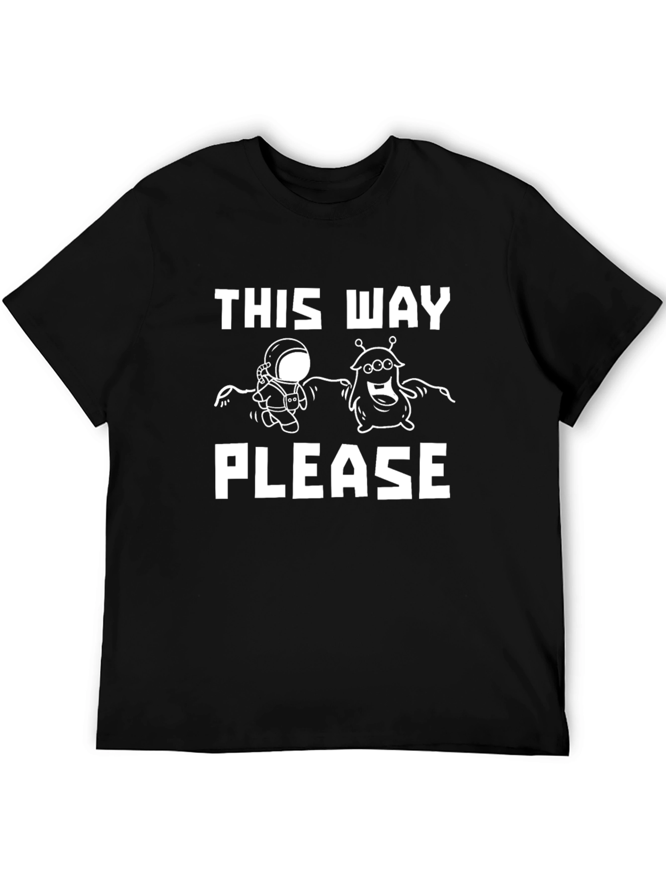 This Way Please T-Shirt: Astronaut & Alien Graphic Tee