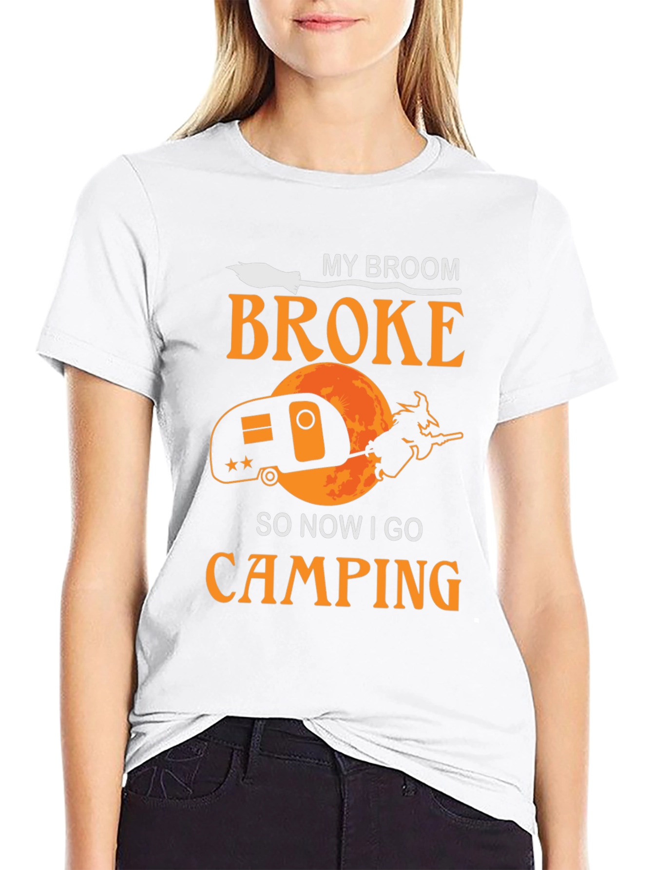 Funny Witch Camping T-Shirt - My Broom Broke