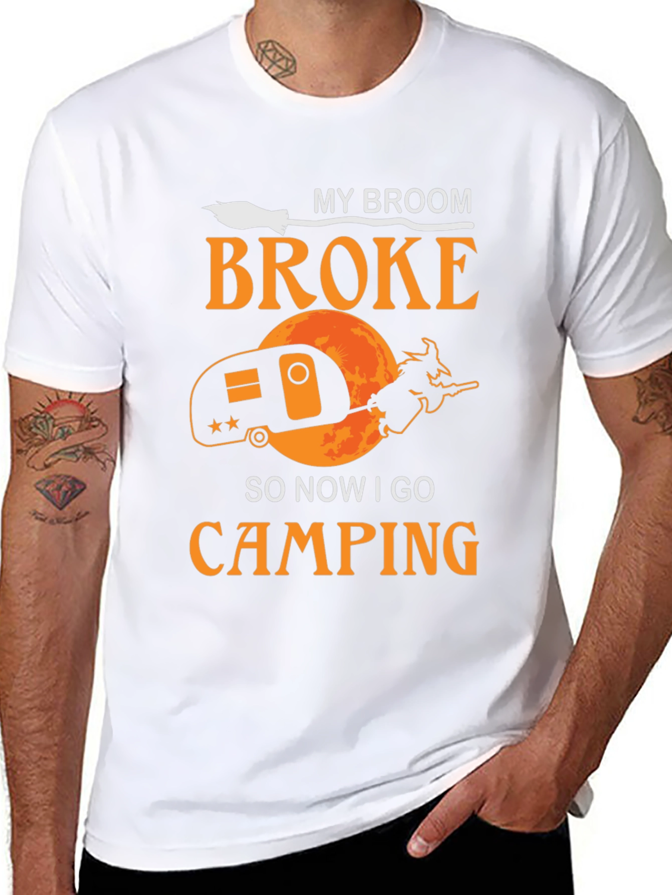 Funny Witch Camping T-Shirt - My Broom Broke