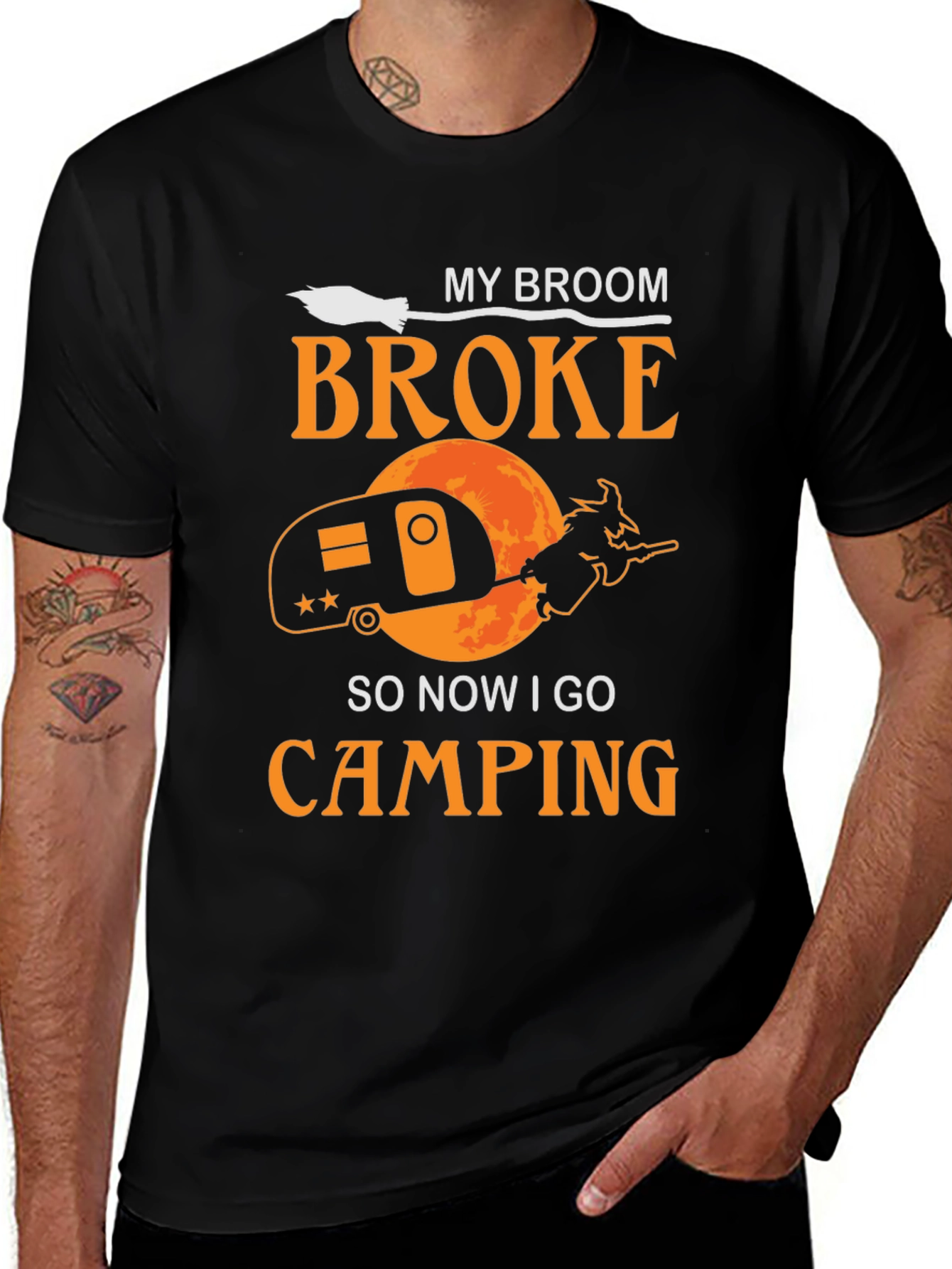 Funny Witch Camping T-Shirt - My Broom Broke