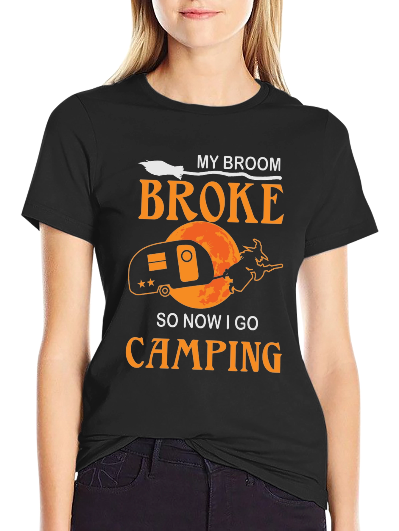 Funny Witch Camping T-Shirt - My Broom Broke