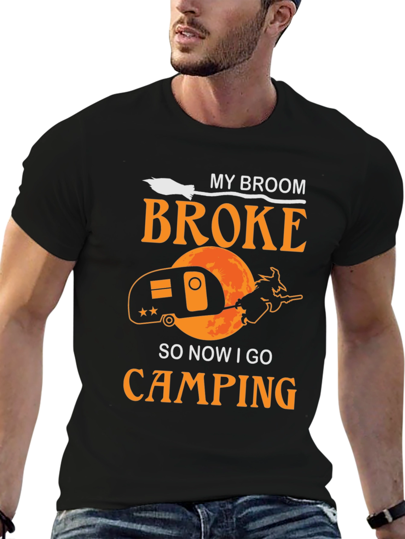 Funny Witch Camping T-Shirt - My Broom Broke