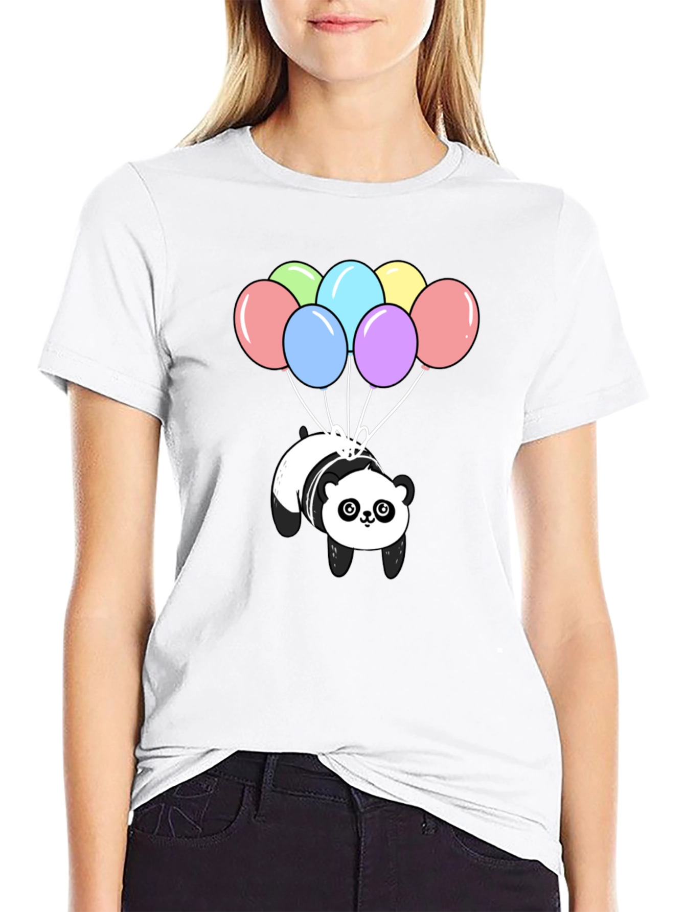Panda Bear Balloons Graphic Tee - Black