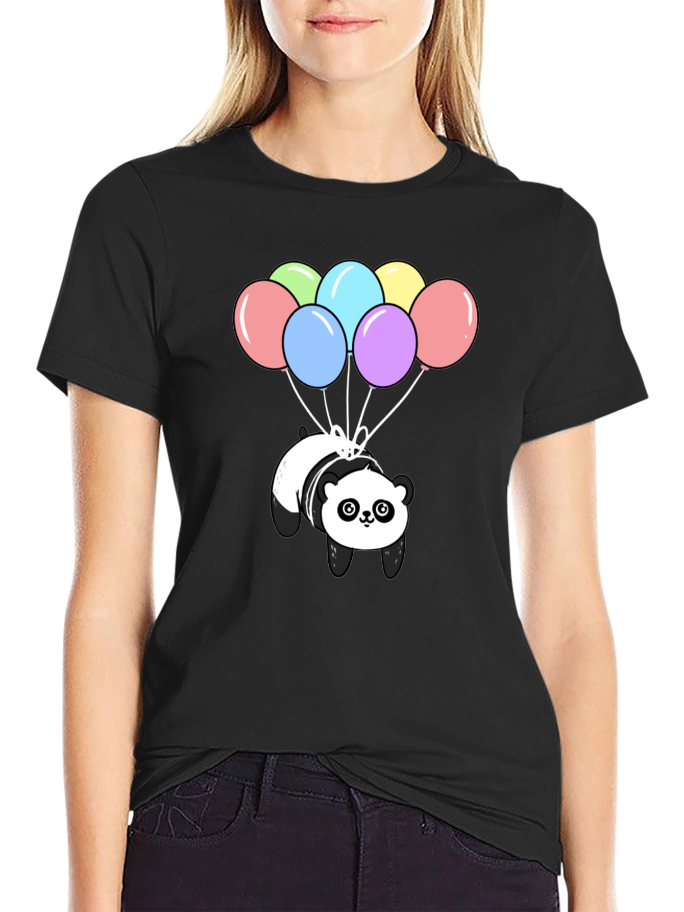 Panda Bear Balloons Graphic Tee - Black