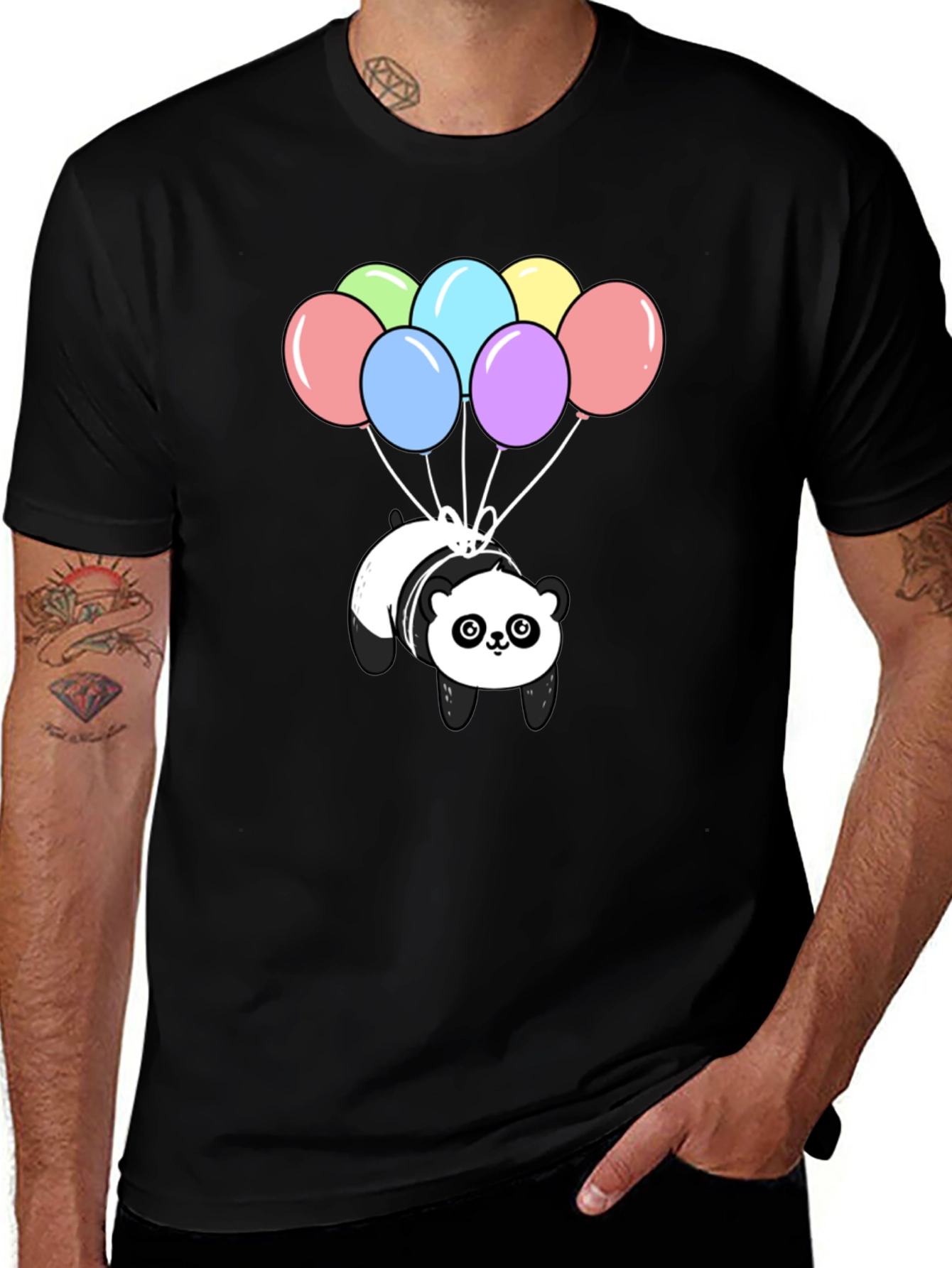 Panda Bear Balloons Graphic Tee - Black
