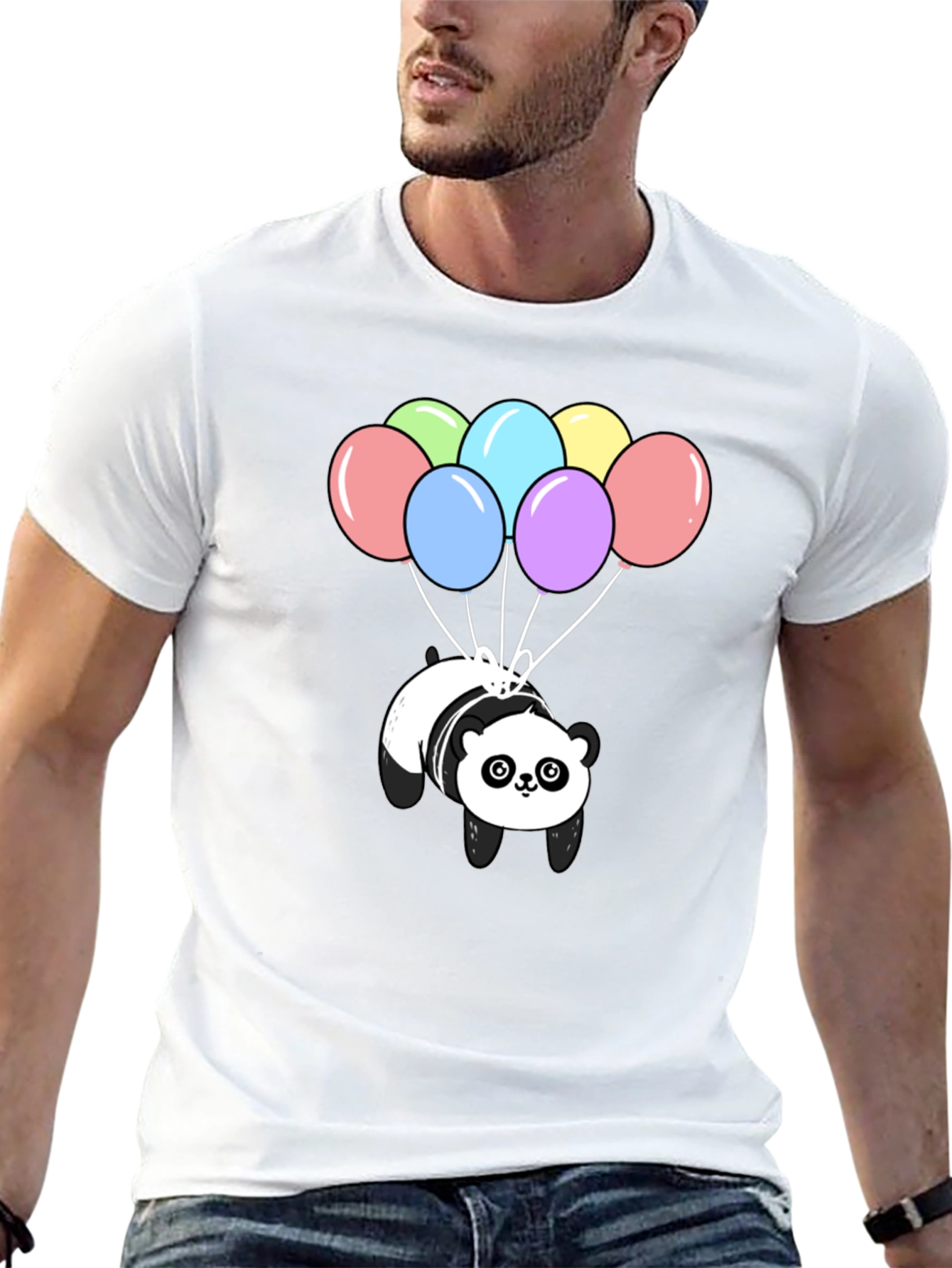 Panda Bear Balloons Graphic Tee - Black