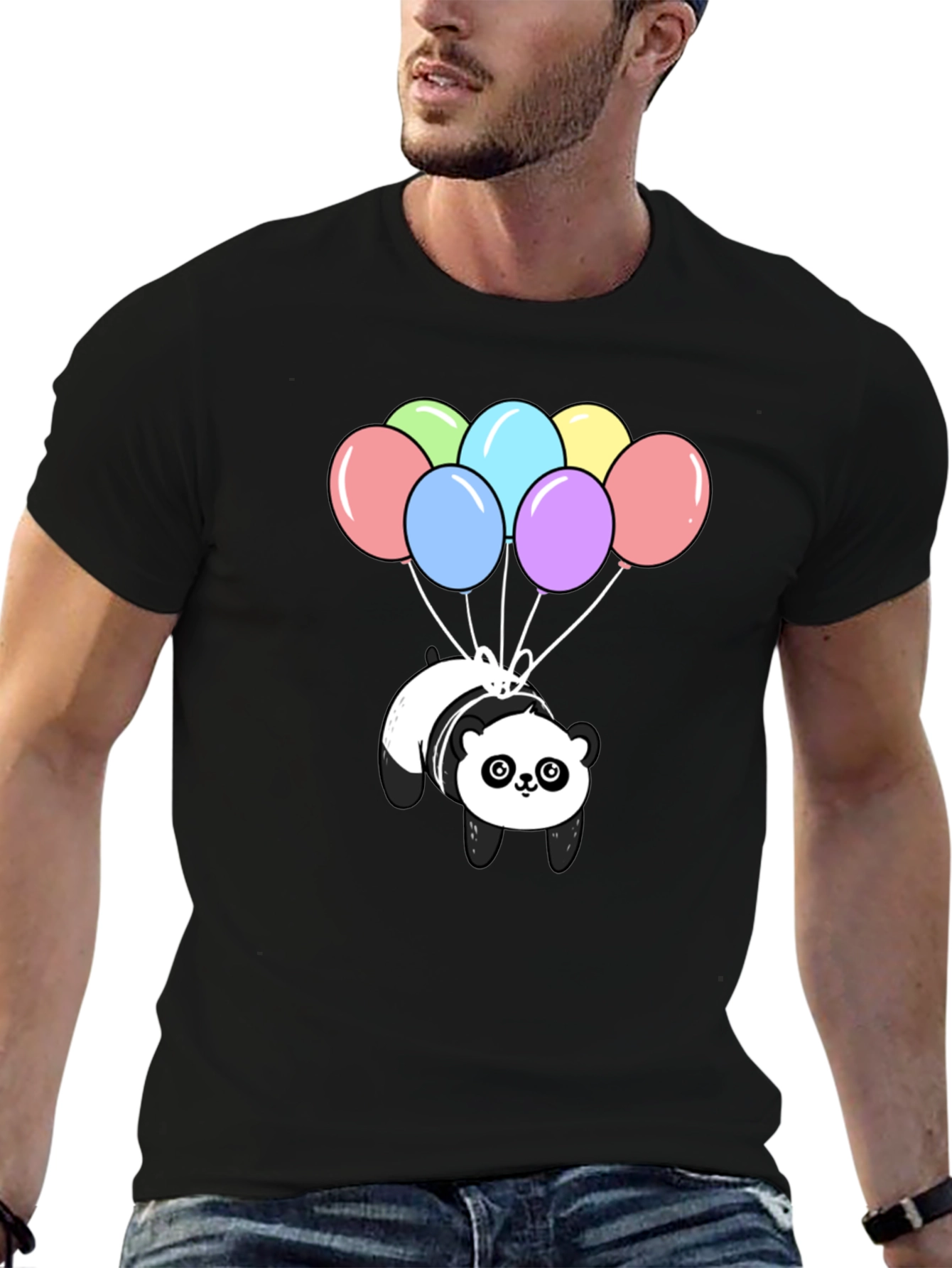 Panda Bear Balloons Graphic Tee - Black