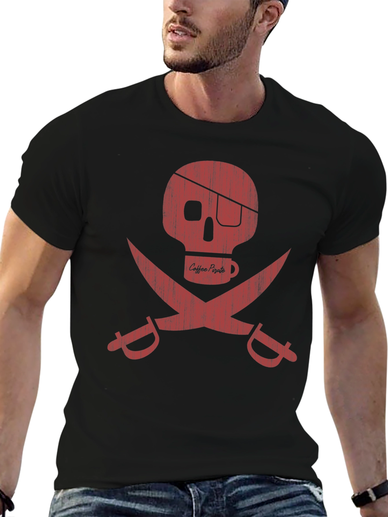 Coffee Pirate Skull T-Shirt - Dark Humor Tee