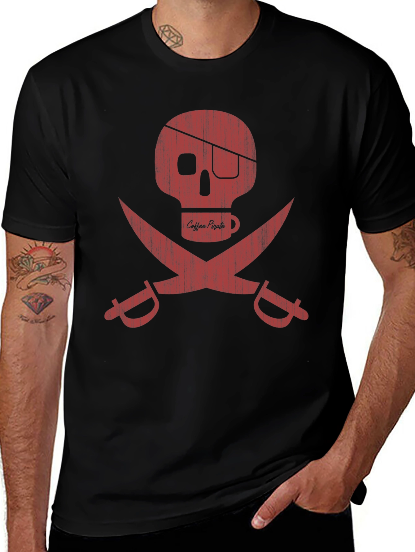 Coffee Pirate Skull T-Shirt - Dark Humor Tee