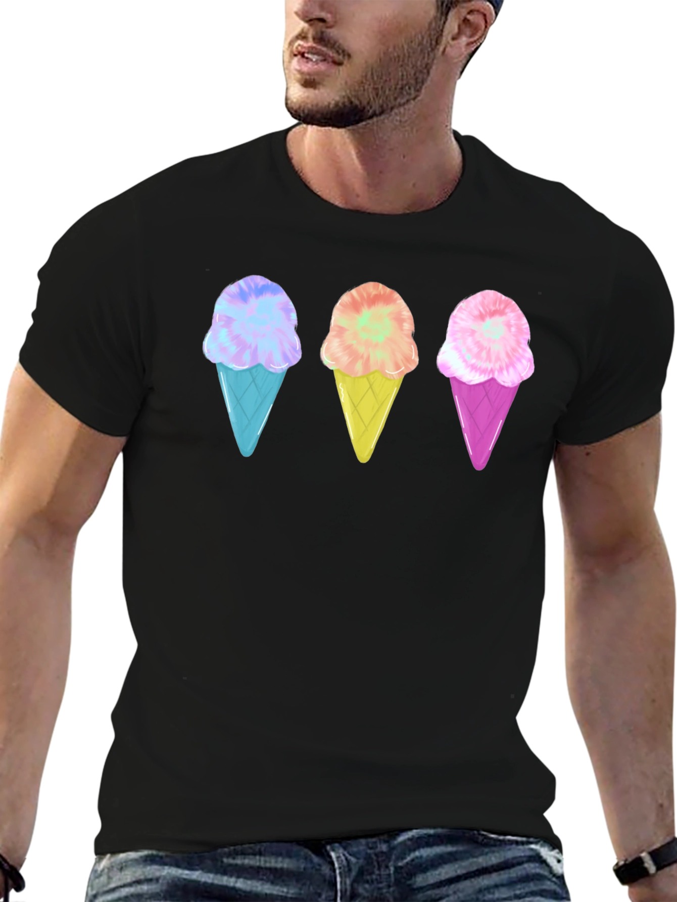 Ice Cream Cone Graphic Tee - Black Unisex T-Shirt