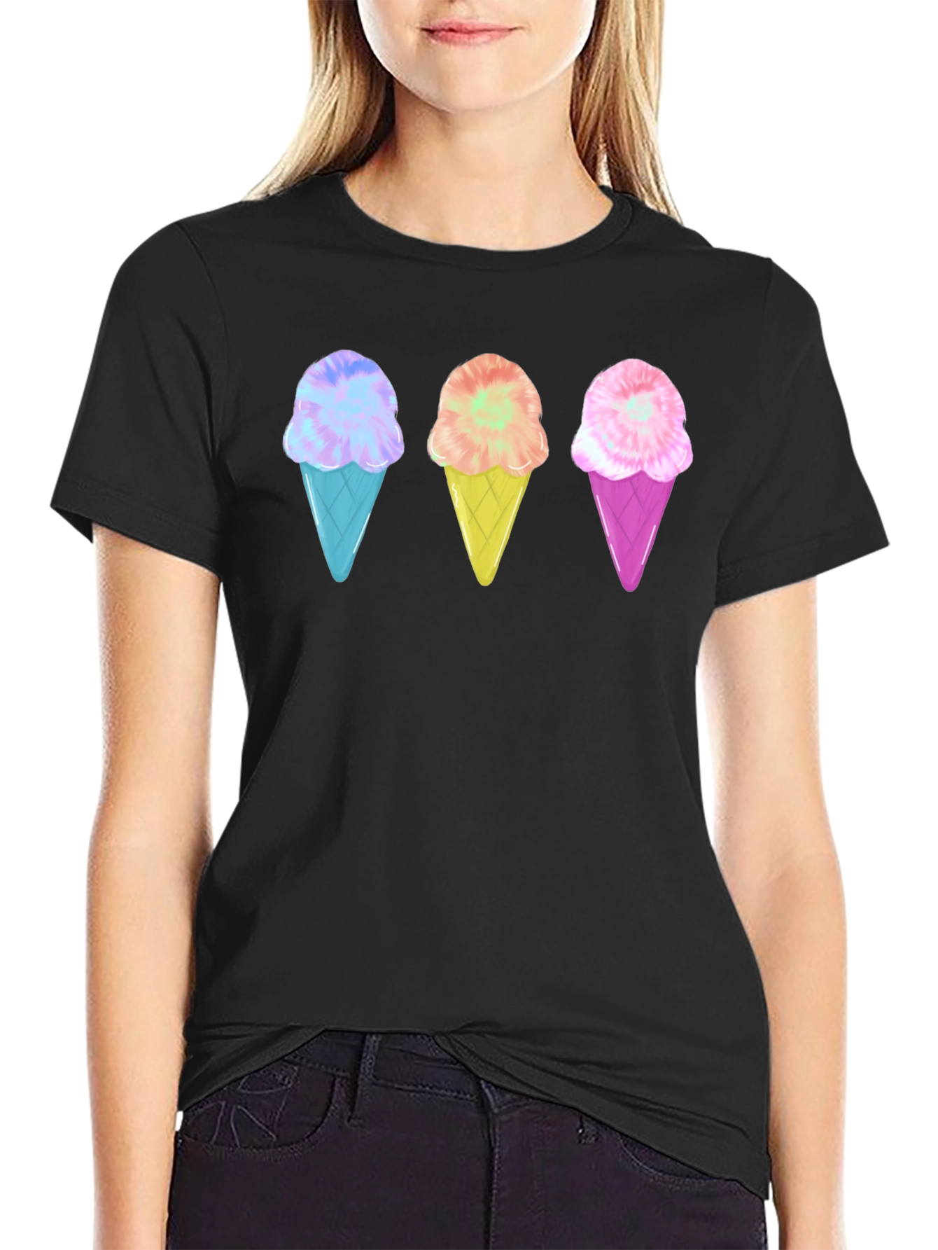 Ice Cream Cone Graphic Tee - Black Unisex T-Shirt