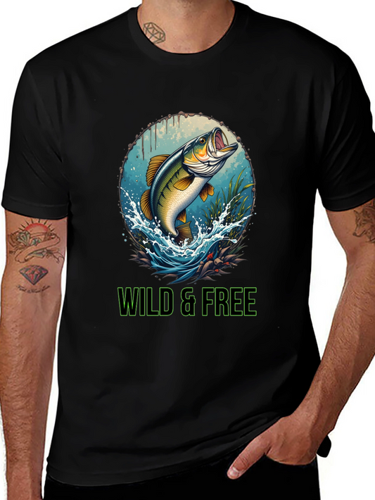 Wild & Free Bass Graphic Tee - Black Cotton Shirt