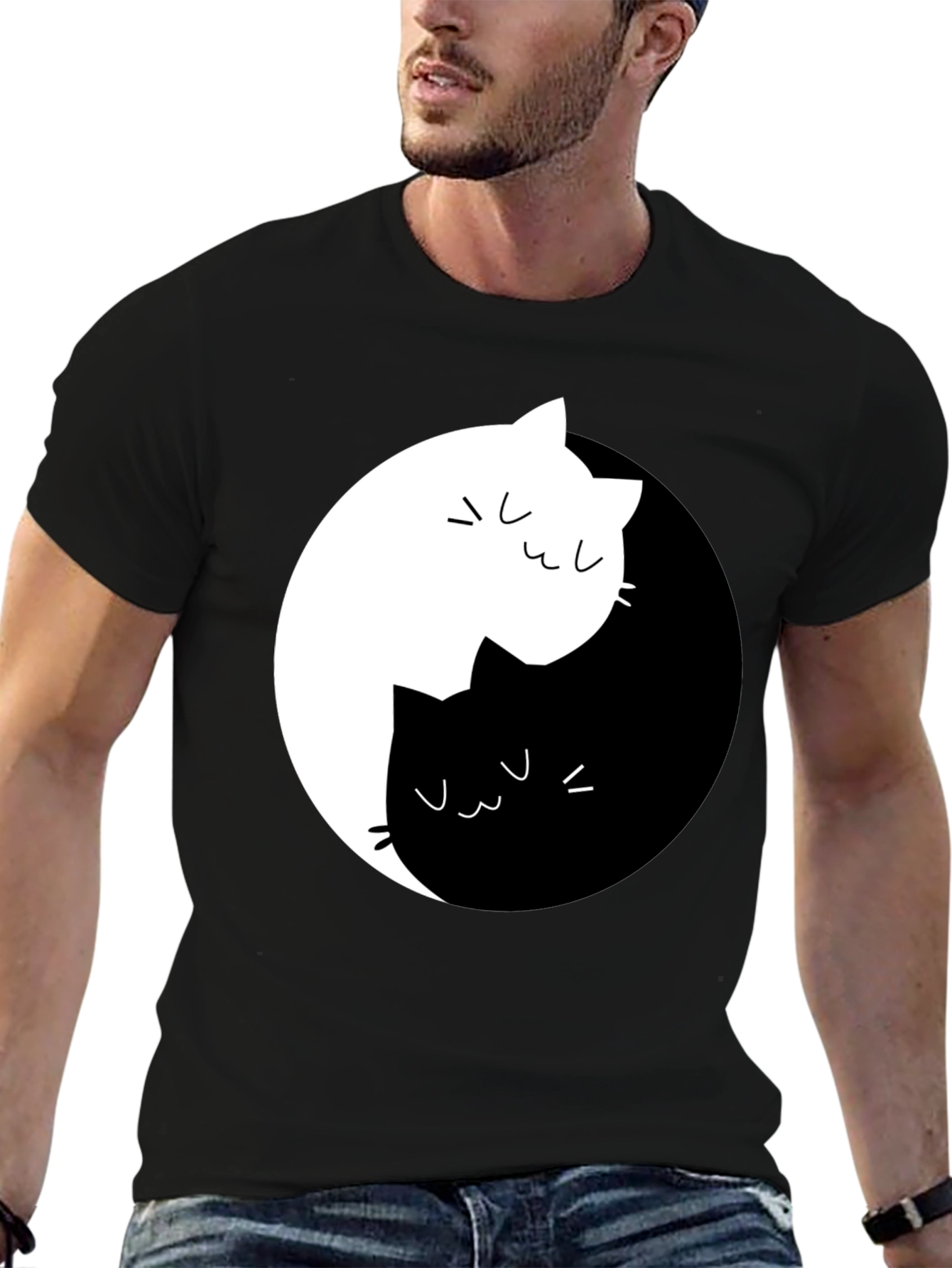 Yin Yang Cats Graphic Tee - Unisex Black T-Shirt