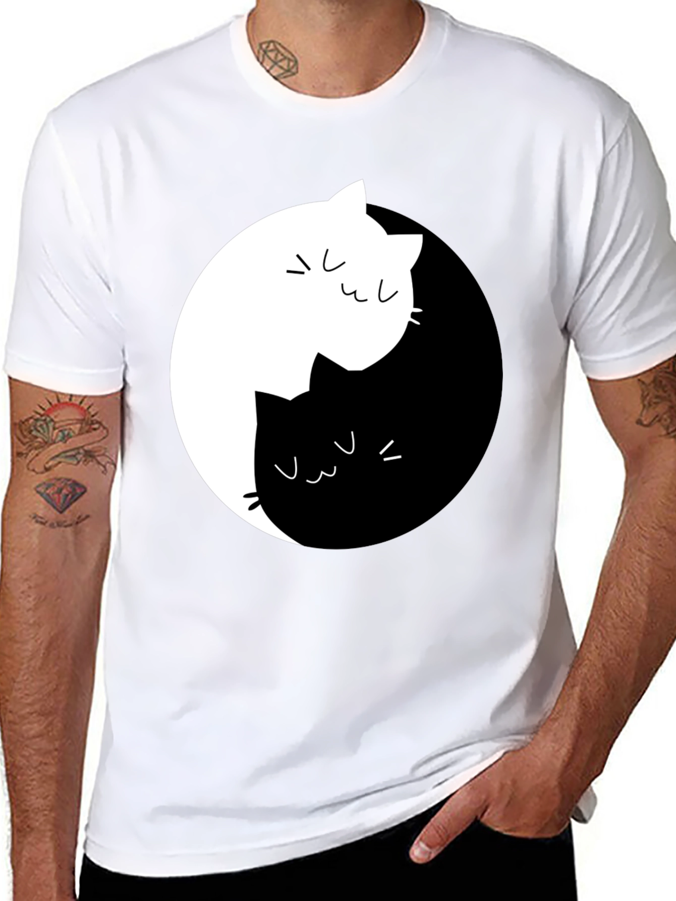 Yin Yang Cats Graphic Tee - Unisex Black T-Shirt
