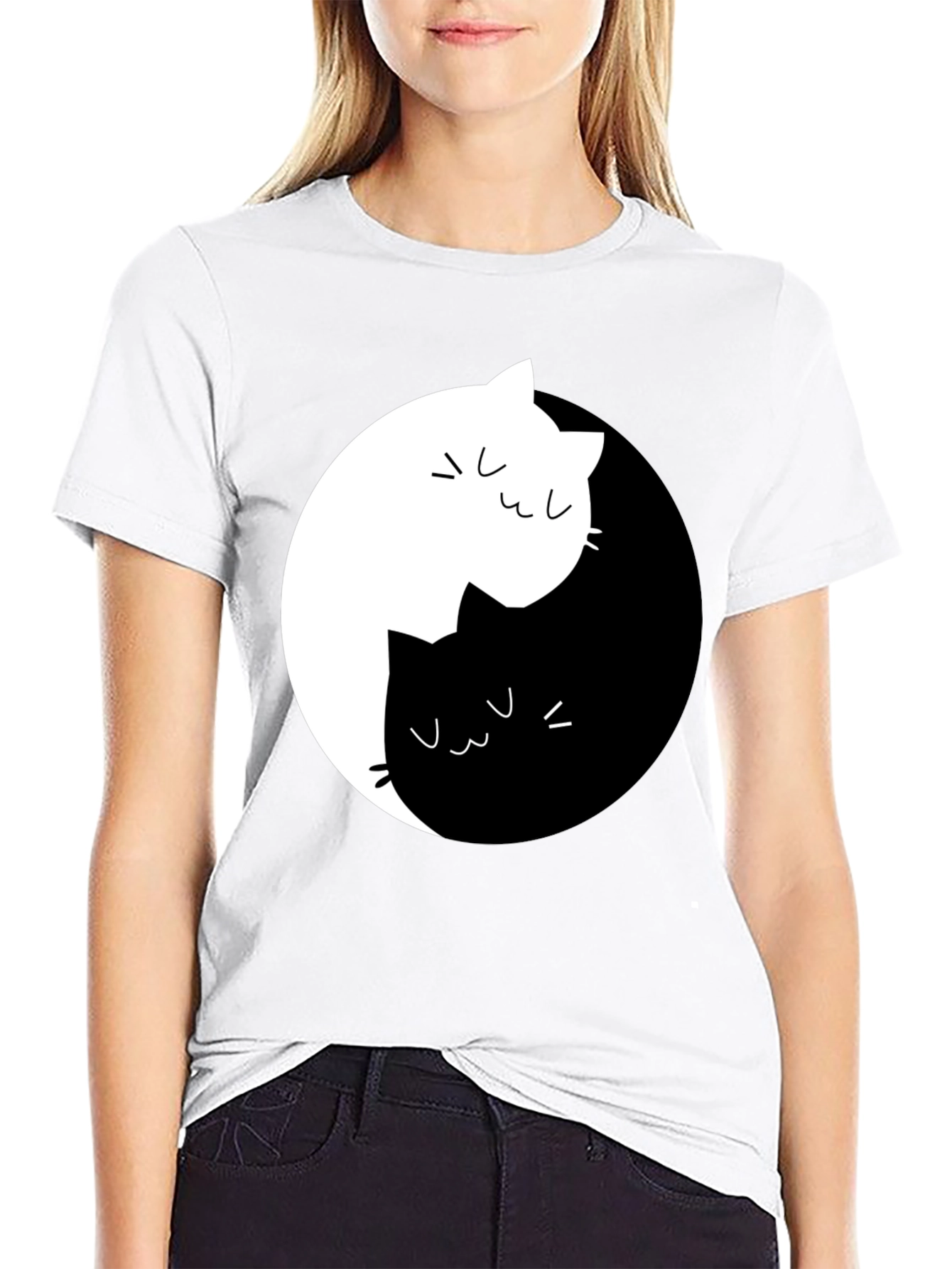 Yin Yang Cats Graphic Tee - Unisex Black T-Shirt