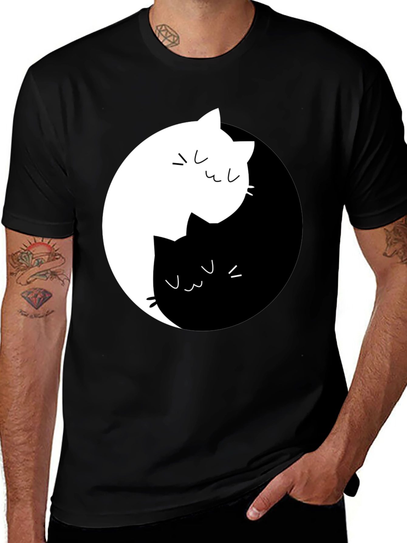 Yin Yang Cats Graphic Tee - Unisex Black T-Shirt