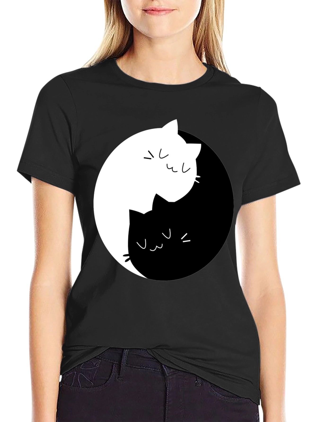 Yin Yang Cats Graphic Tee - Unisex Black T-Shirt
