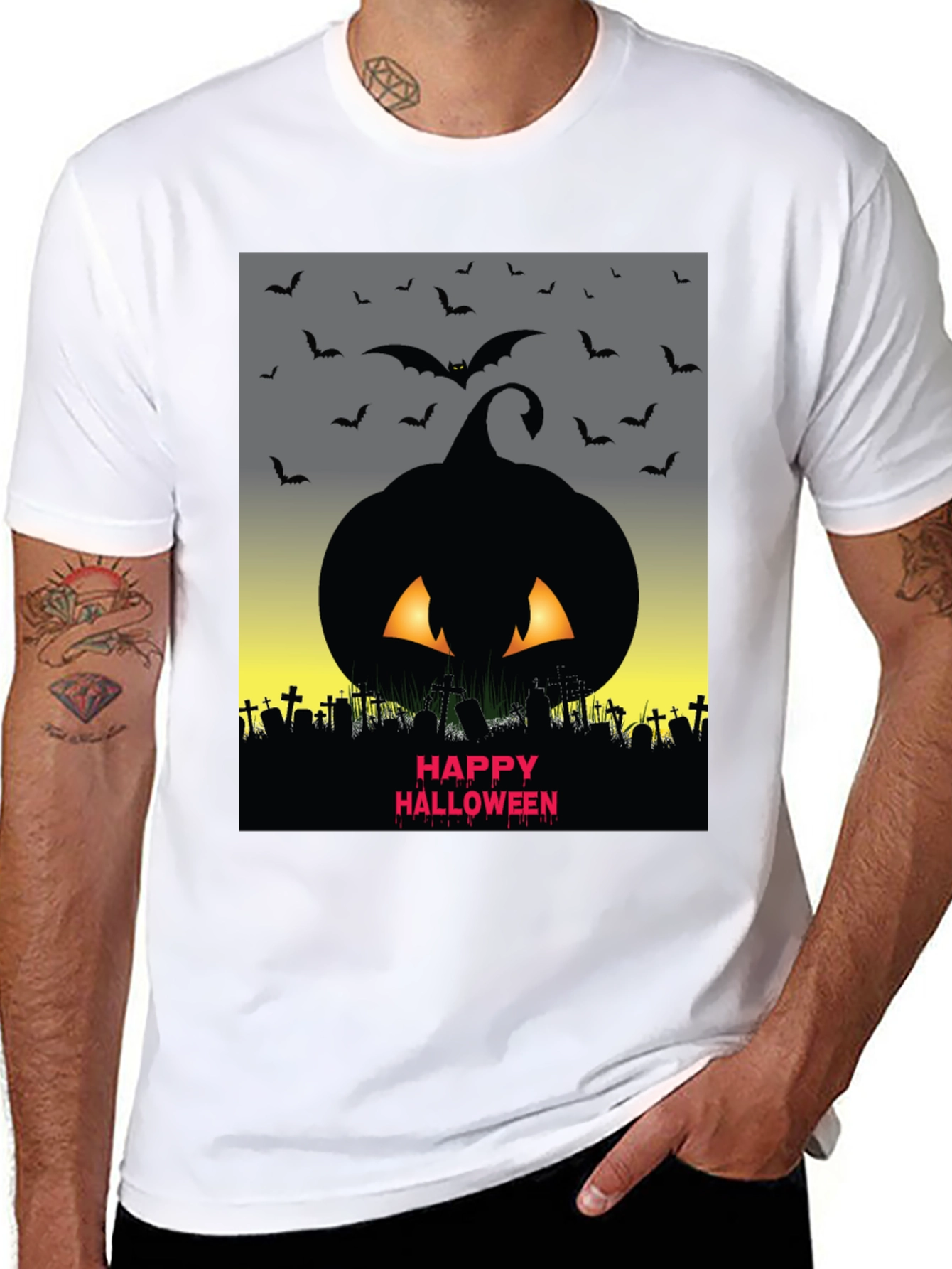 Halloween Pumpkin & Bats Graphic Tee